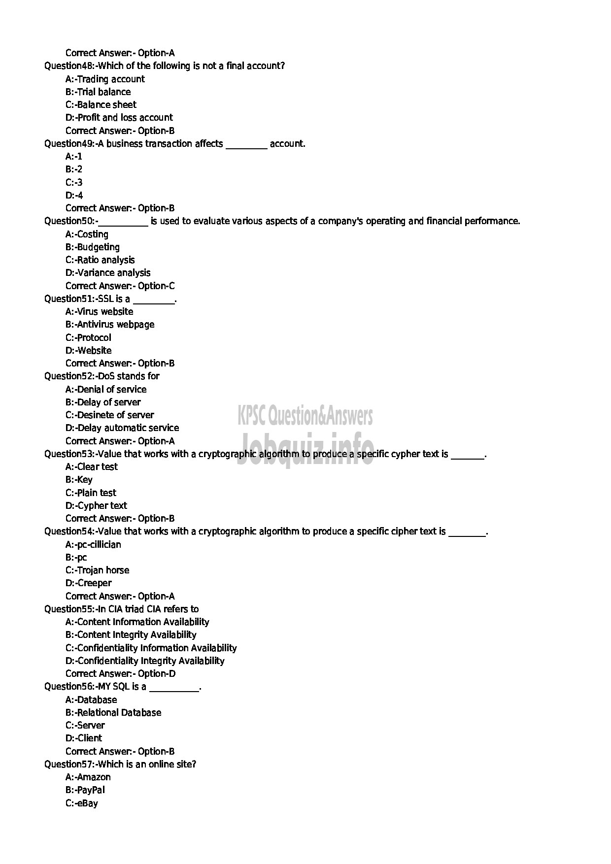 Kerala PSC Question Paper - JUNIOR INSTRUCTOR COMPUTER OPERATOR AND PROGRAMMING ASSISTANT INDUSTRIAL TRAINING DEPARTMENT-6