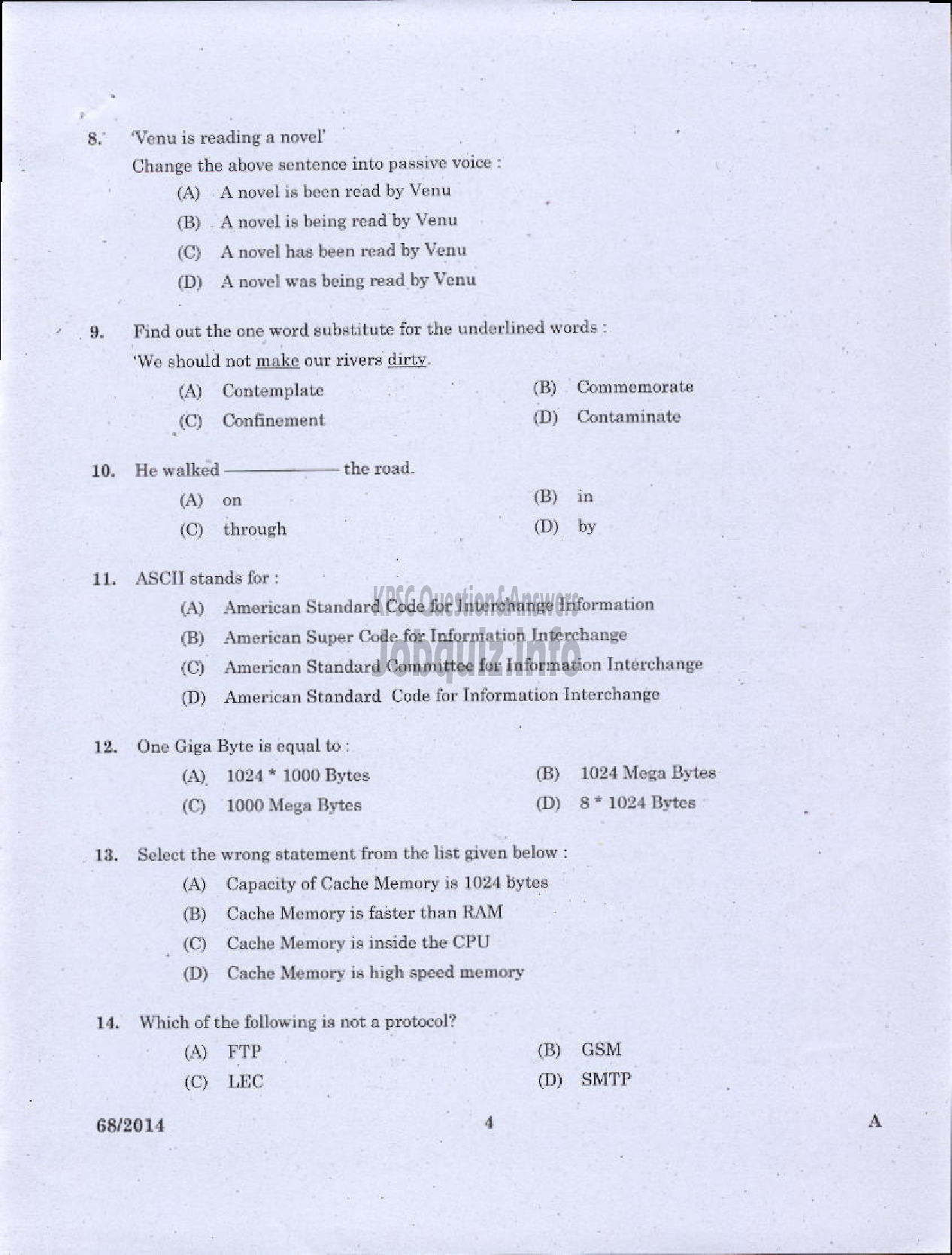 Kerala PSC Question Paper - JUNIOR INSTRUCTOR DAIRING INDUSTRIAL TRAINING-2