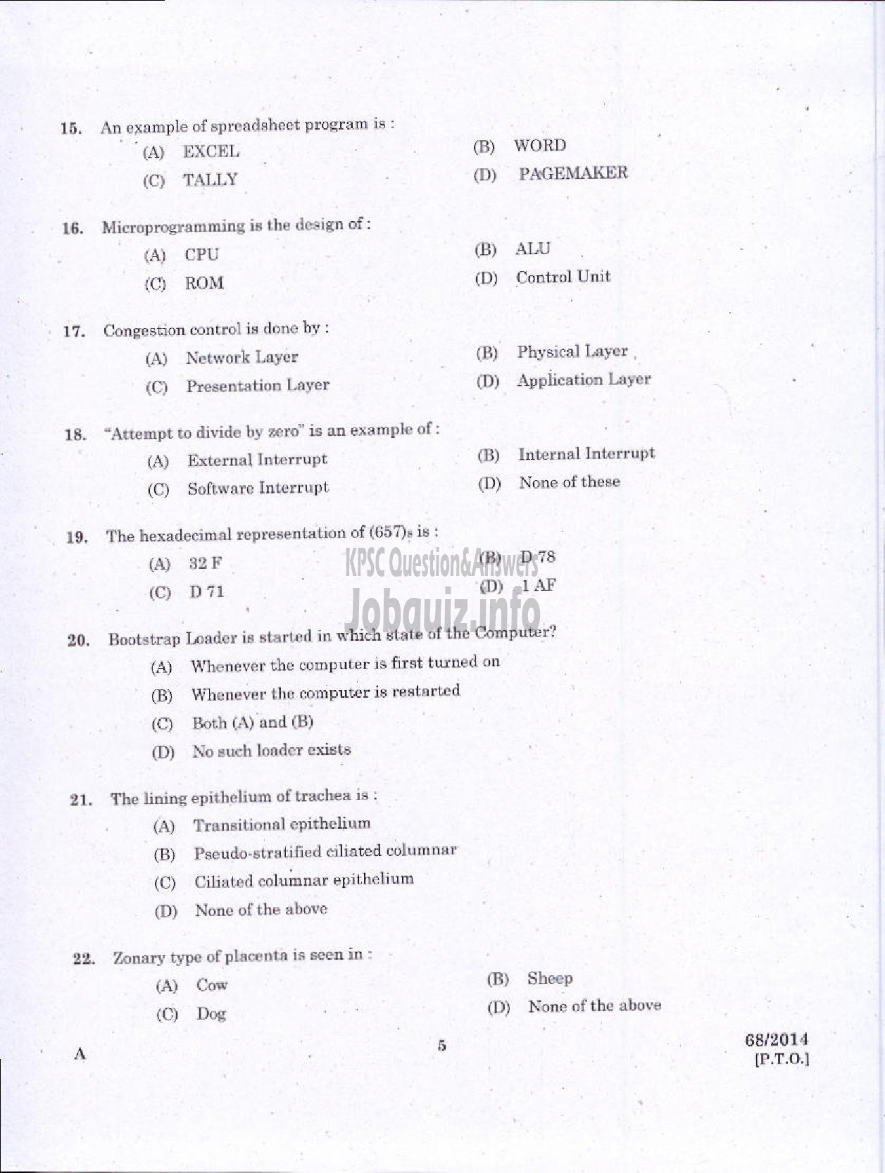 Kerala PSC Question Paper - JUNIOR INSTRUCTOR DAIRING INDUSTRIAL TRAINING-3