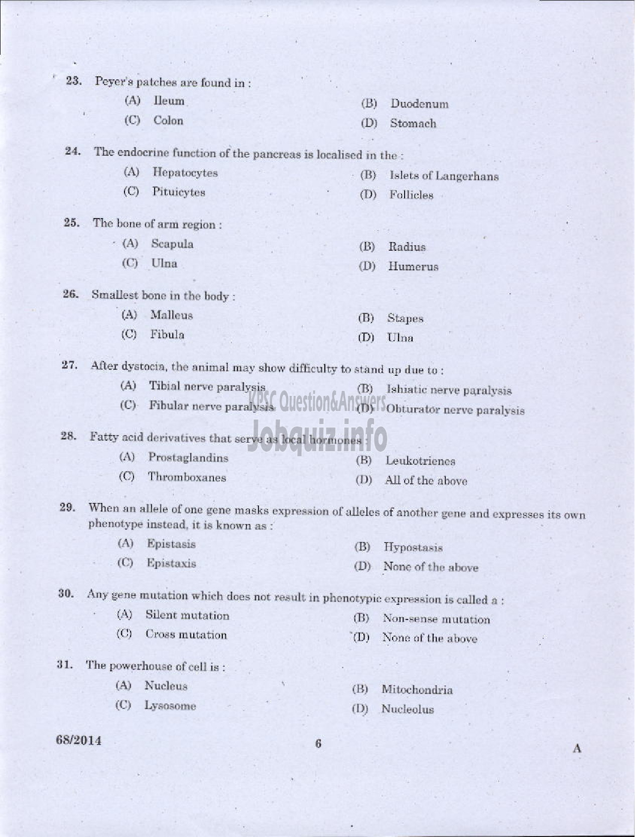 Kerala PSC Question Paper - JUNIOR INSTRUCTOR DAIRING INDUSTRIAL TRAINING-4