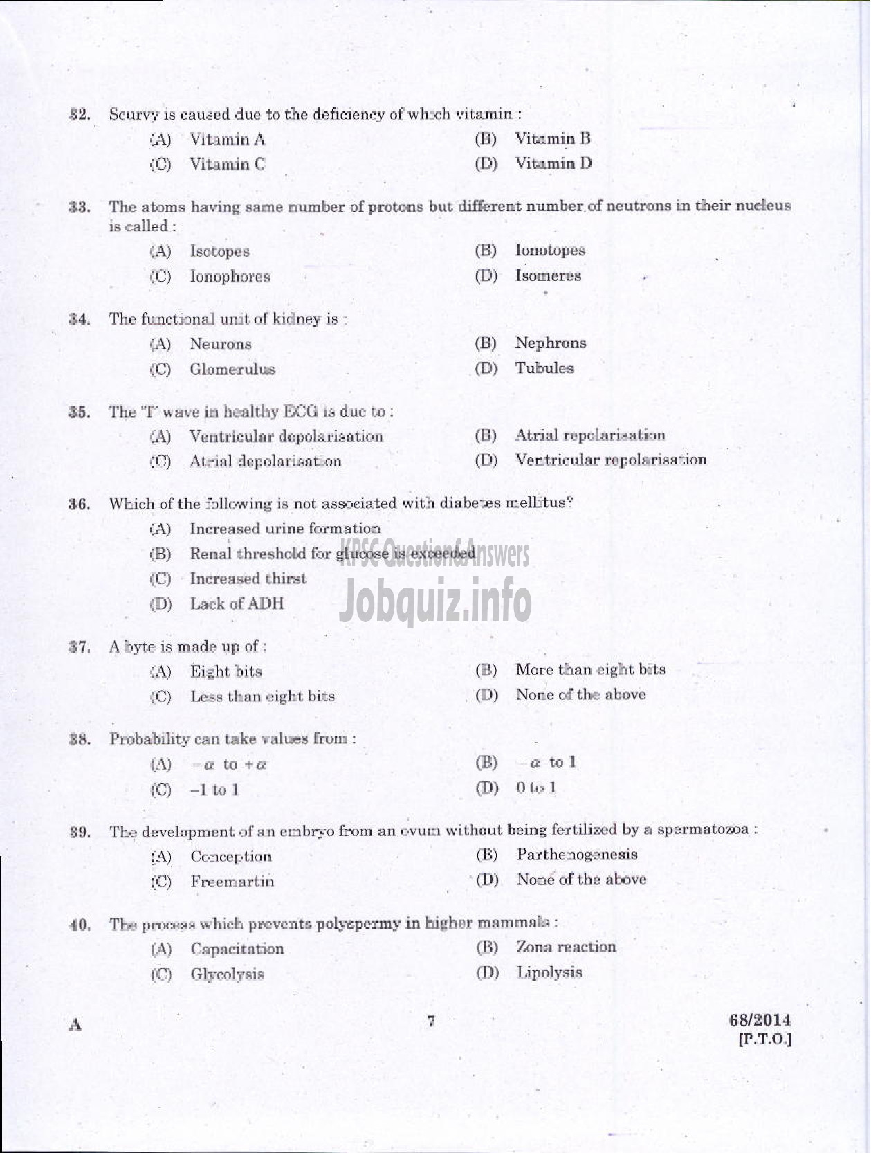 Kerala PSC Question Paper - JUNIOR INSTRUCTOR DAIRING INDUSTRIAL TRAINING-5