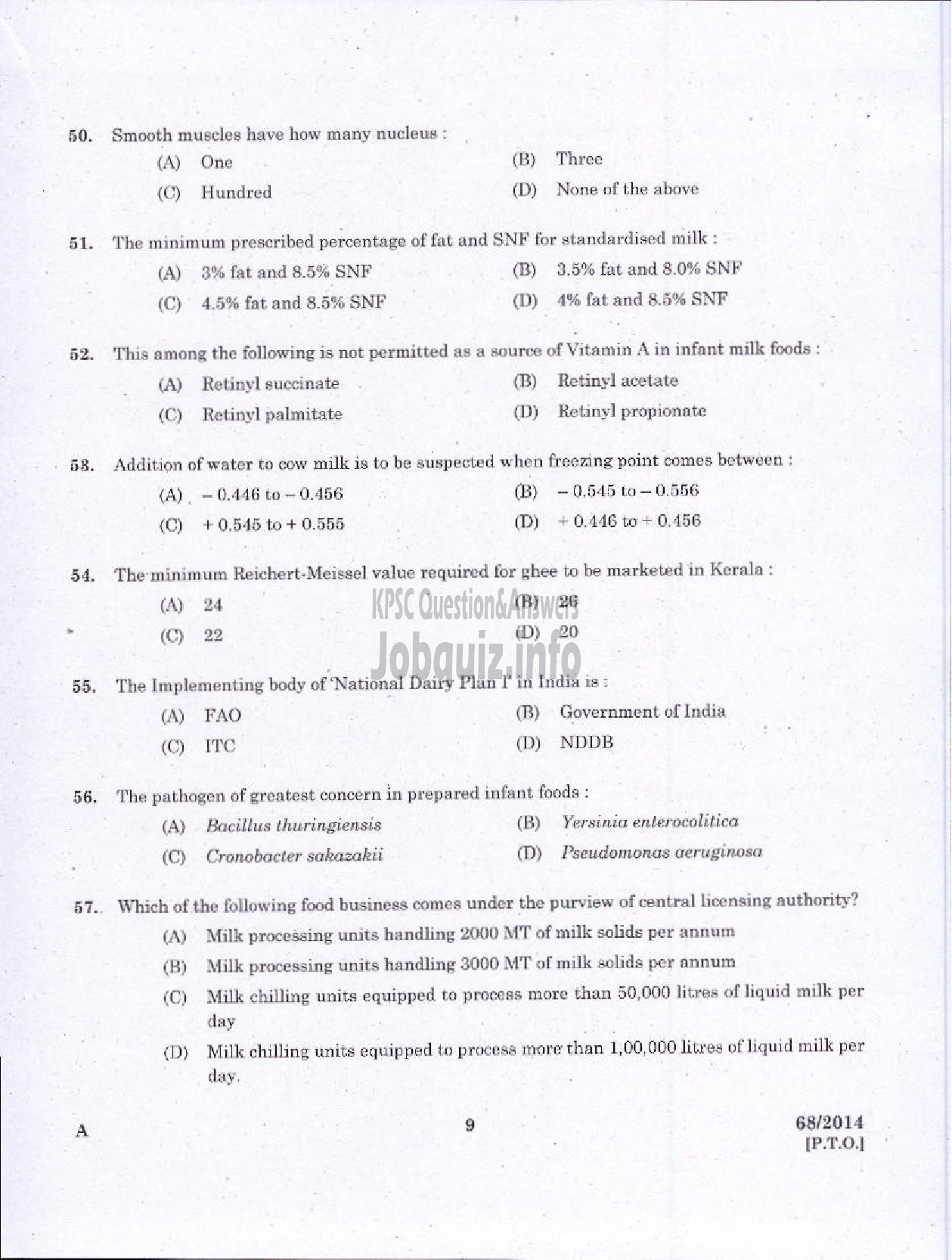 Kerala PSC Question Paper - JUNIOR INSTRUCTOR DAIRING INDUSTRIAL TRAINING-7