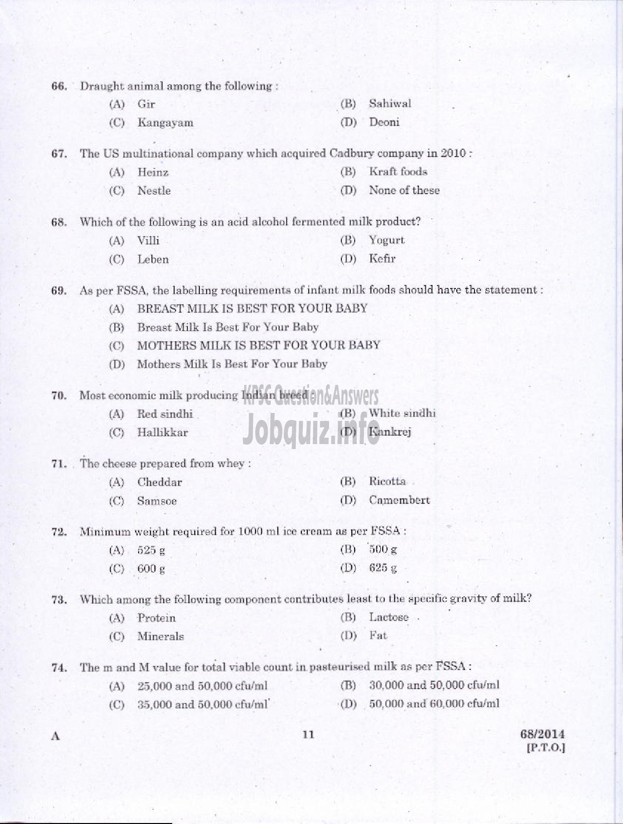 Kerala PSC Question Paper - JUNIOR INSTRUCTOR DAIRING INDUSTRIAL TRAINING-9