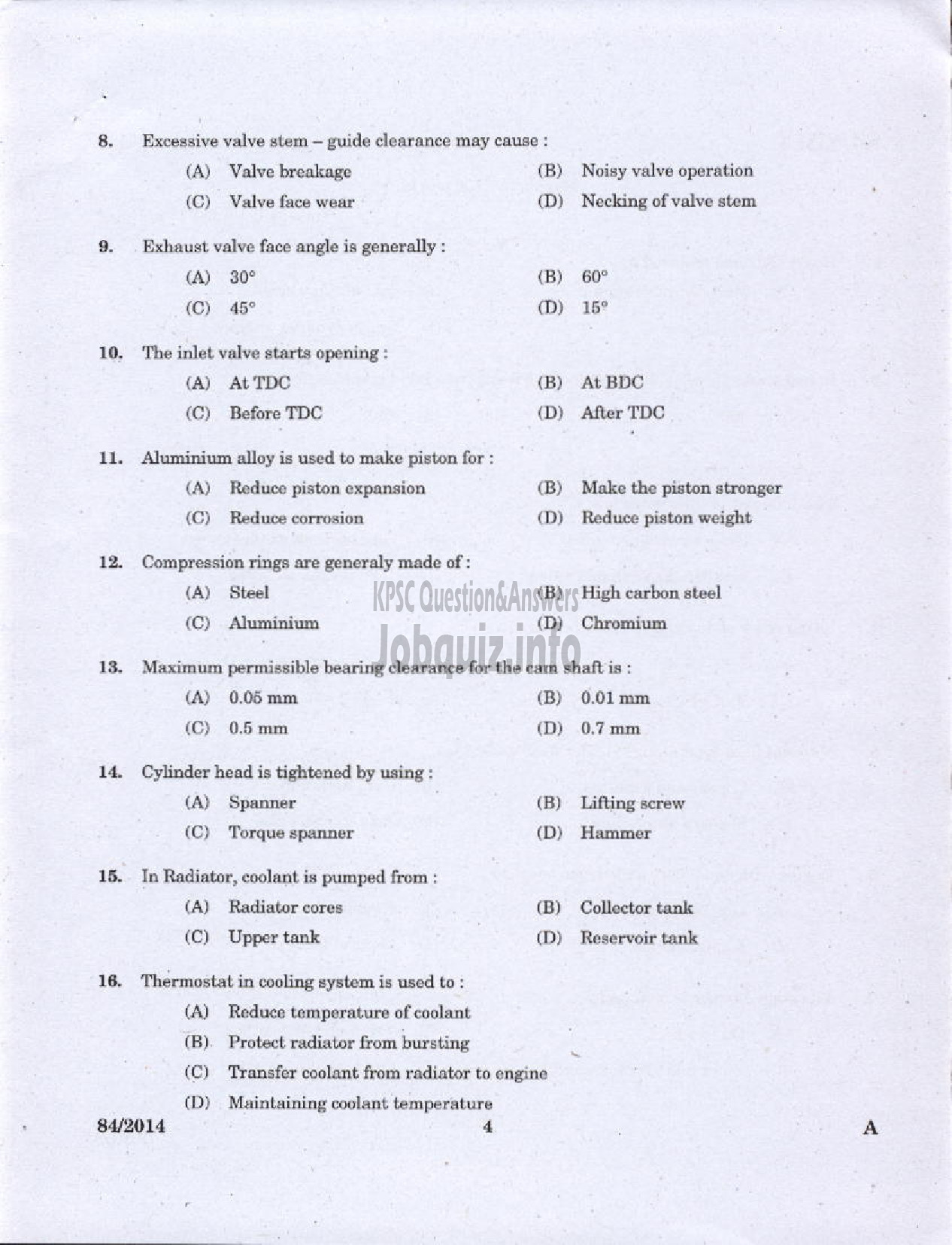 Kerala PSC Question Paper - JUNIOR INSTRUCTOR DRIVER CUM MECHANIC INDUSTRIAL TRAINING-2