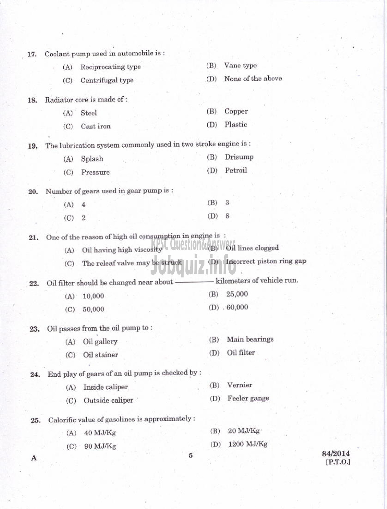 Kerala PSC Question Paper - JUNIOR INSTRUCTOR DRIVER CUM MECHANIC INDUSTRIAL TRAINING-3