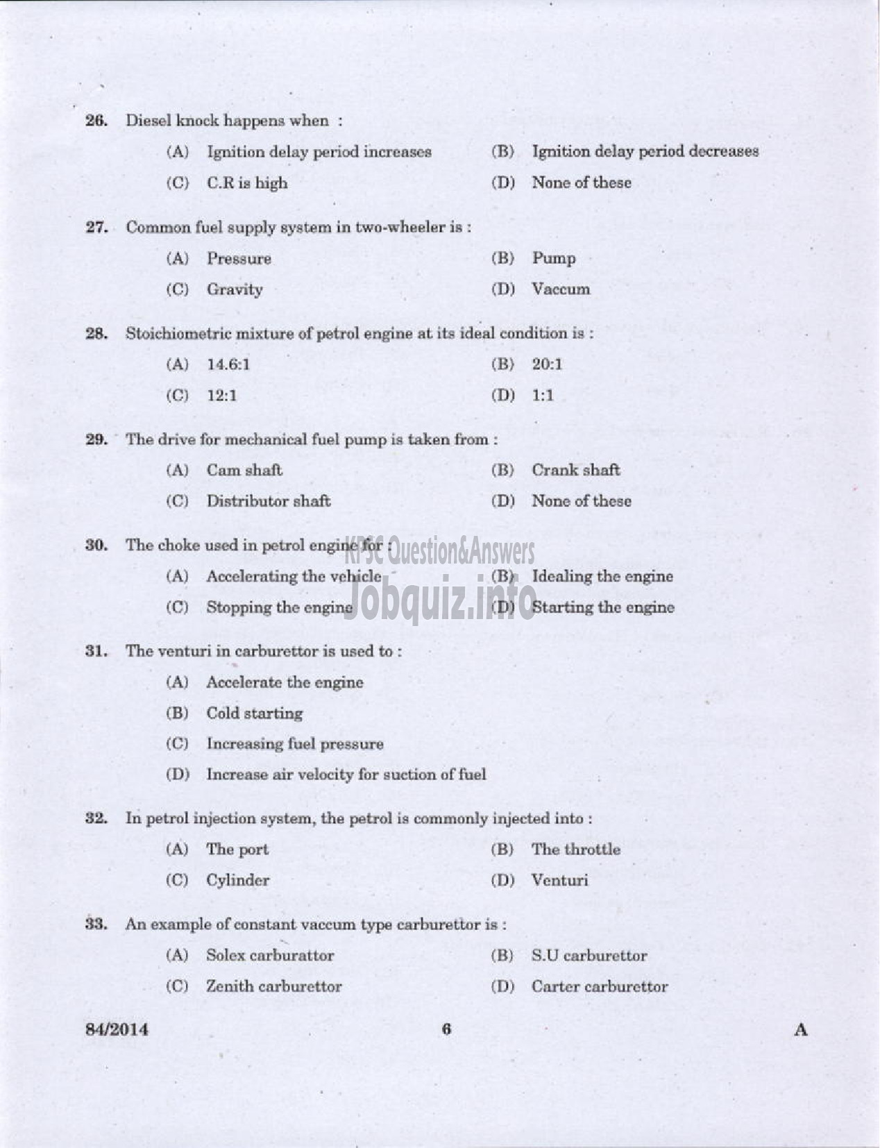 Kerala PSC Question Paper - JUNIOR INSTRUCTOR DRIVER CUM MECHANIC INDUSTRIAL TRAINING-4