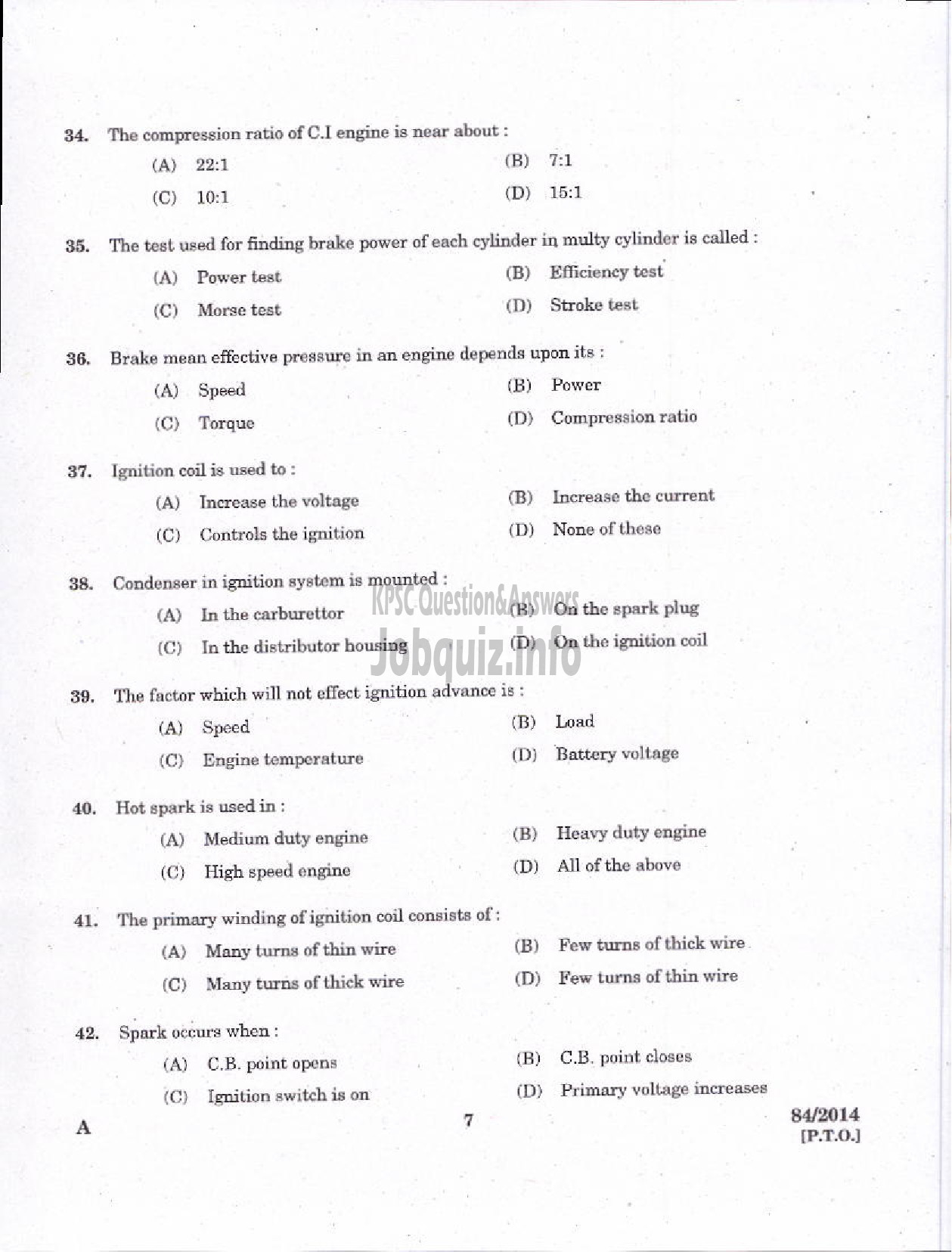 Kerala PSC Question Paper - JUNIOR INSTRUCTOR DRIVER CUM MECHANIC INDUSTRIAL TRAINING-5