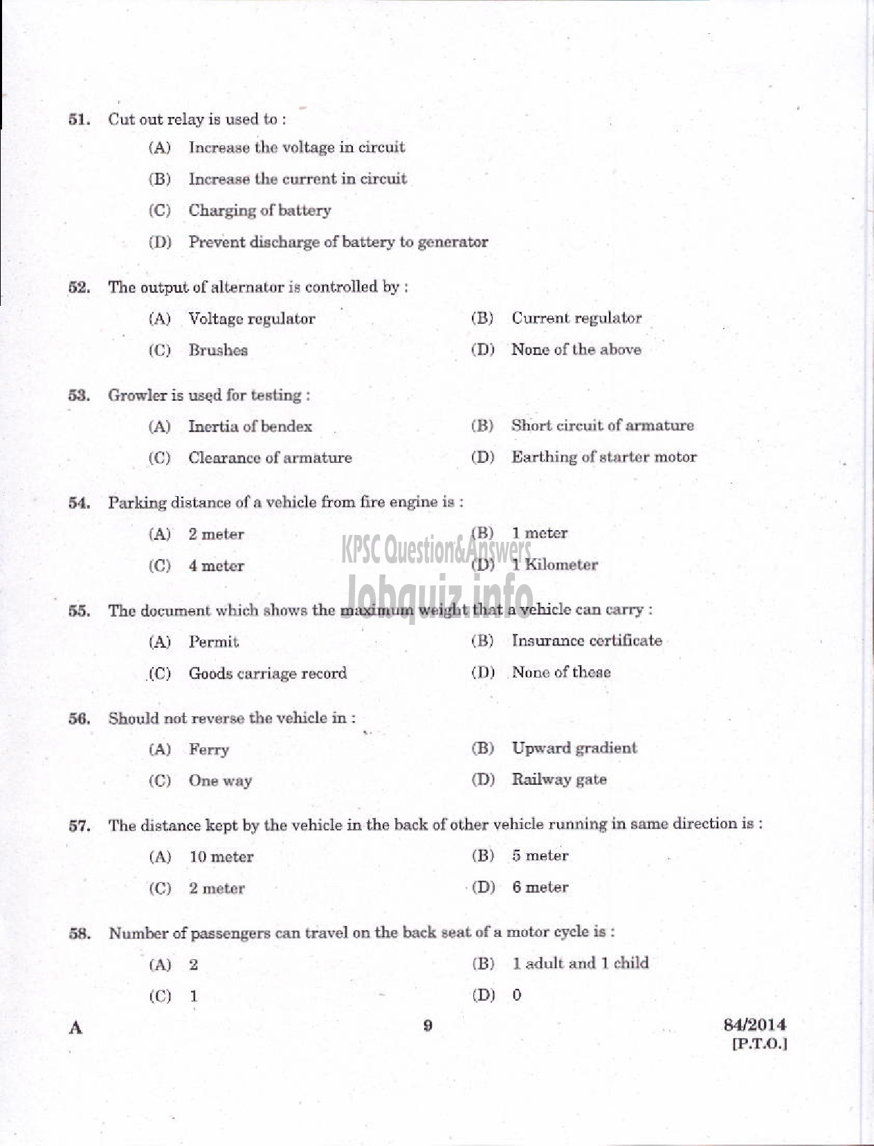 Kerala PSC Question Paper - JUNIOR INSTRUCTOR DRIVER CUM MECHANIC INDUSTRIAL TRAINING-7