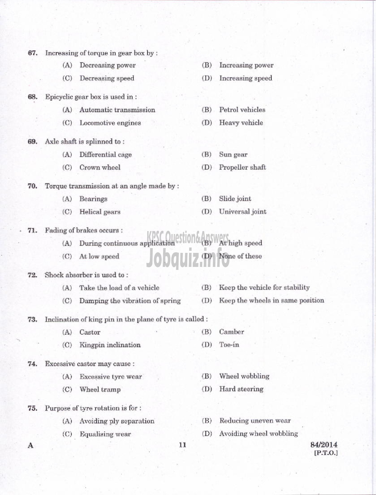 Kerala PSC Question Paper - JUNIOR INSTRUCTOR DRIVER CUM MECHANIC INDUSTRIAL TRAINING-9