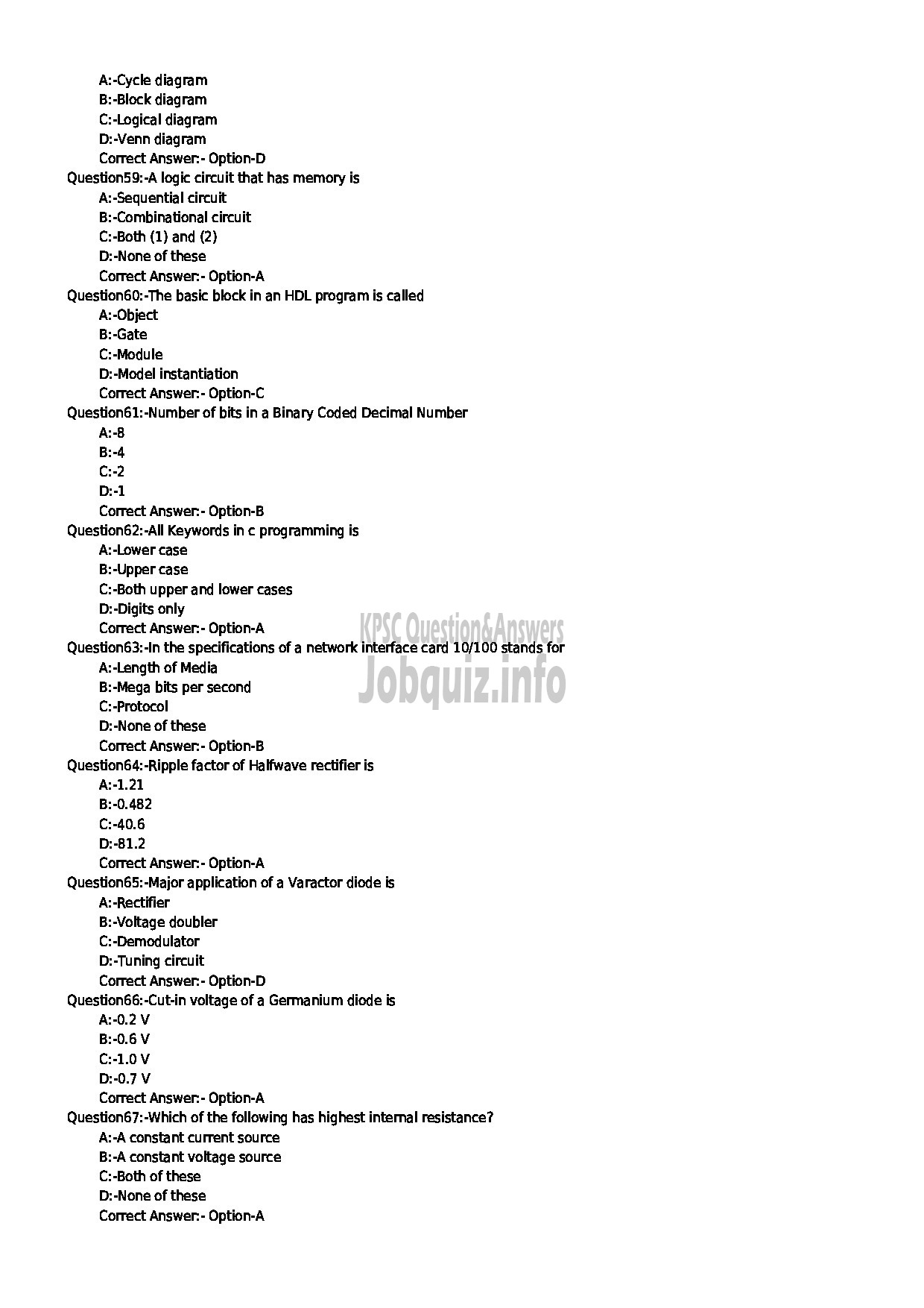 Kerala PSC Question Paper - JUNIOR INSTRUCTOR ELECTRONIC MECHANIC-7