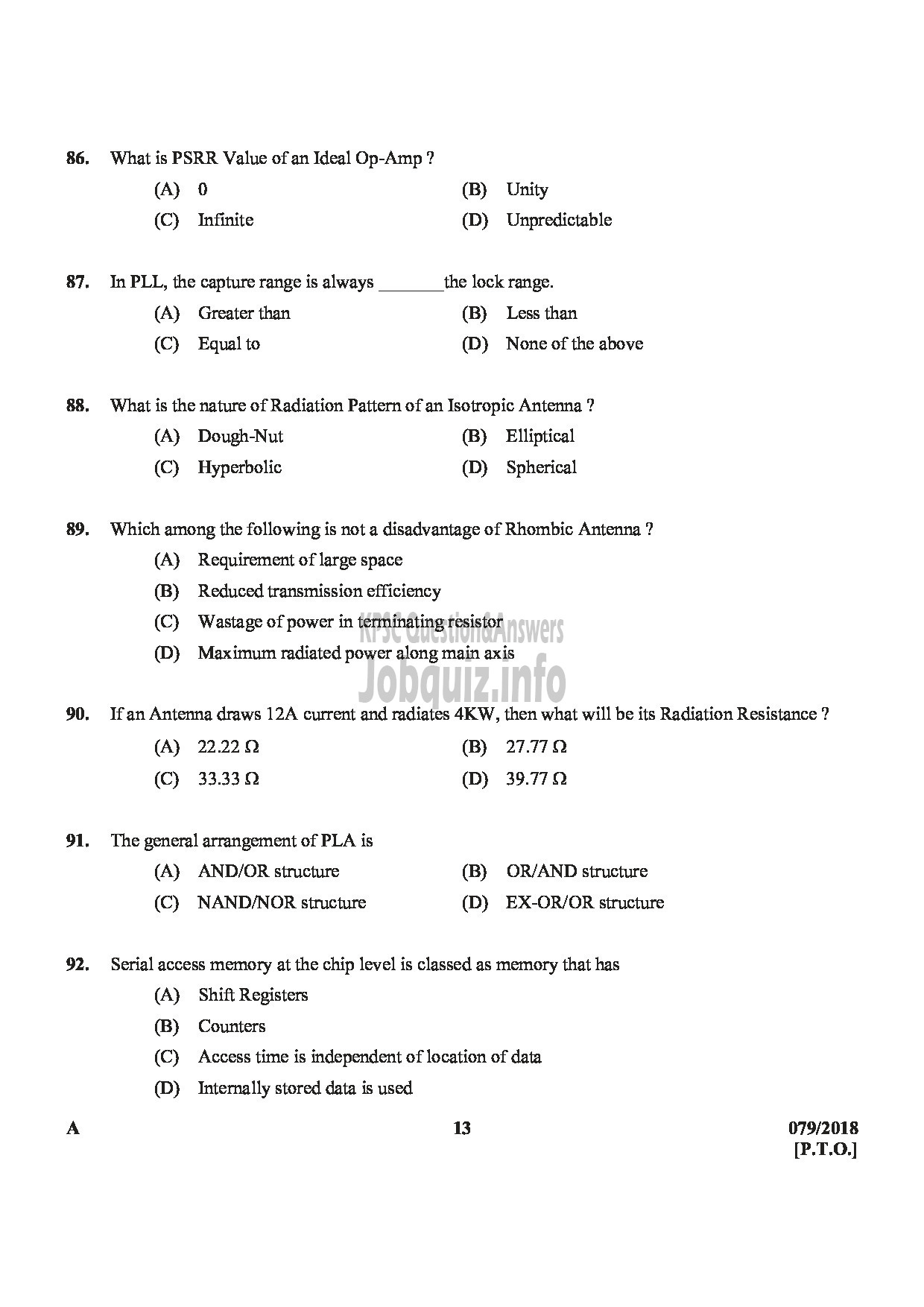 Kerala PSC Question Paper - JUNIOR INSTRUCTOR ELECTRONIC MECHANIC INDUSTRIAL TRAINING-13
