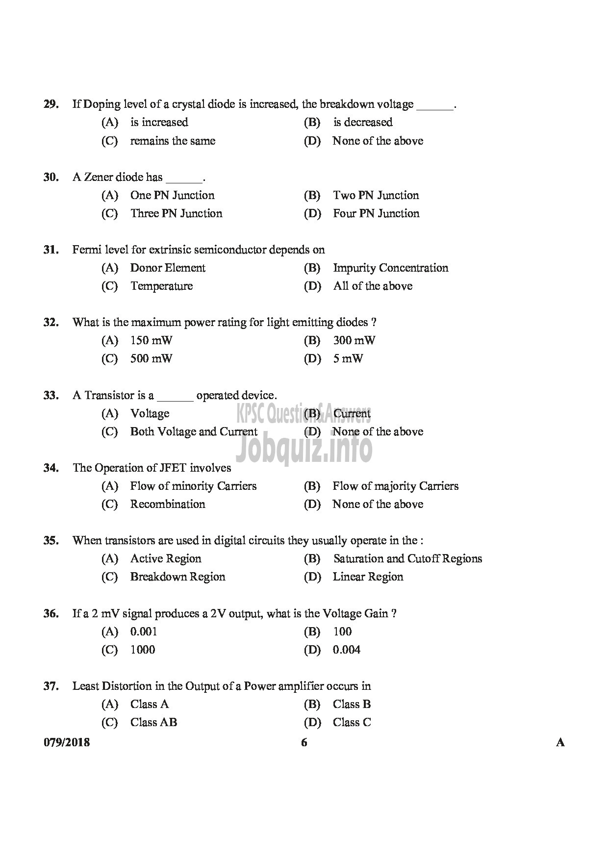 Kerala PSC Question Paper - JUNIOR INSTRUCTOR ELECTRONIC MECHANIC INDUSTRIAL TRAINING-6