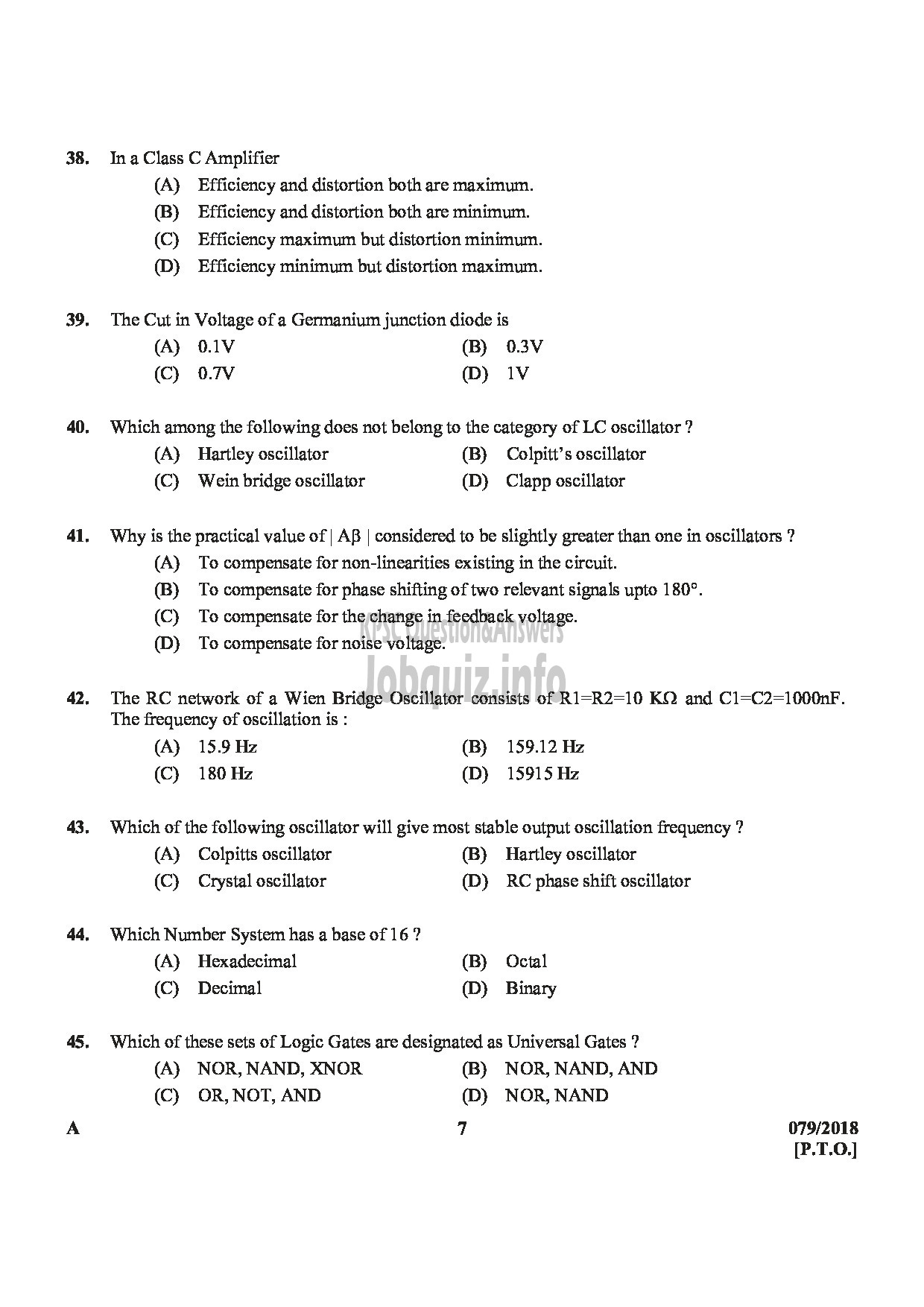 Kerala PSC Question Paper - JUNIOR INSTRUCTOR ELECTRONIC MECHANIC INDUSTRIAL TRAINING-7