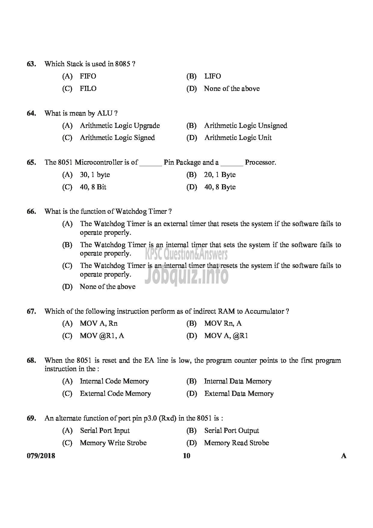 Kerala PSC Question Paper - JUNIOR INSTRUCTOR ELECTRONIC MECHANIC INDUSTRIAL TRAINING-10