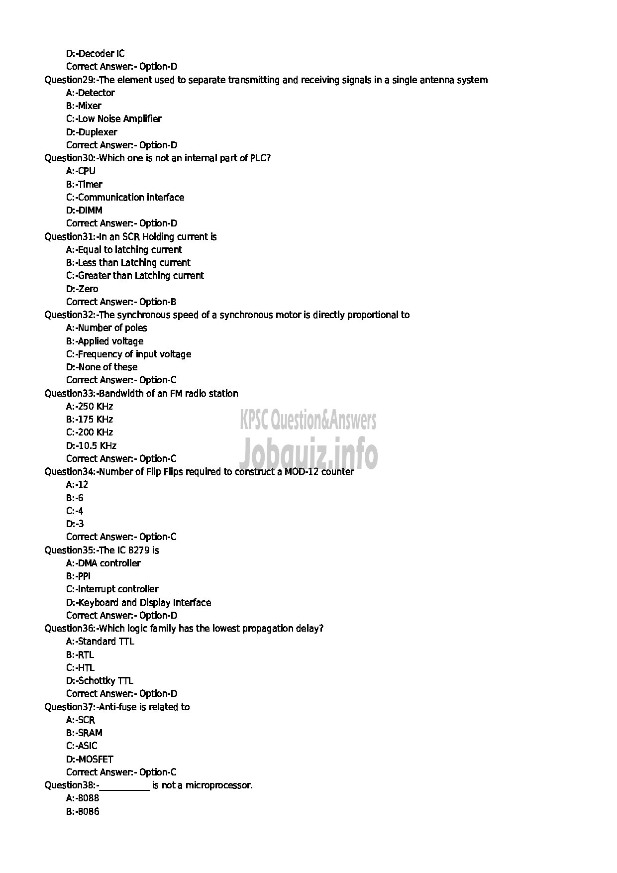 Kerala PSC Question Paper - JUNIOR INSTRUCTOR ELECTRONIC MECHANIC INDUSTRIAL TRAINING-4