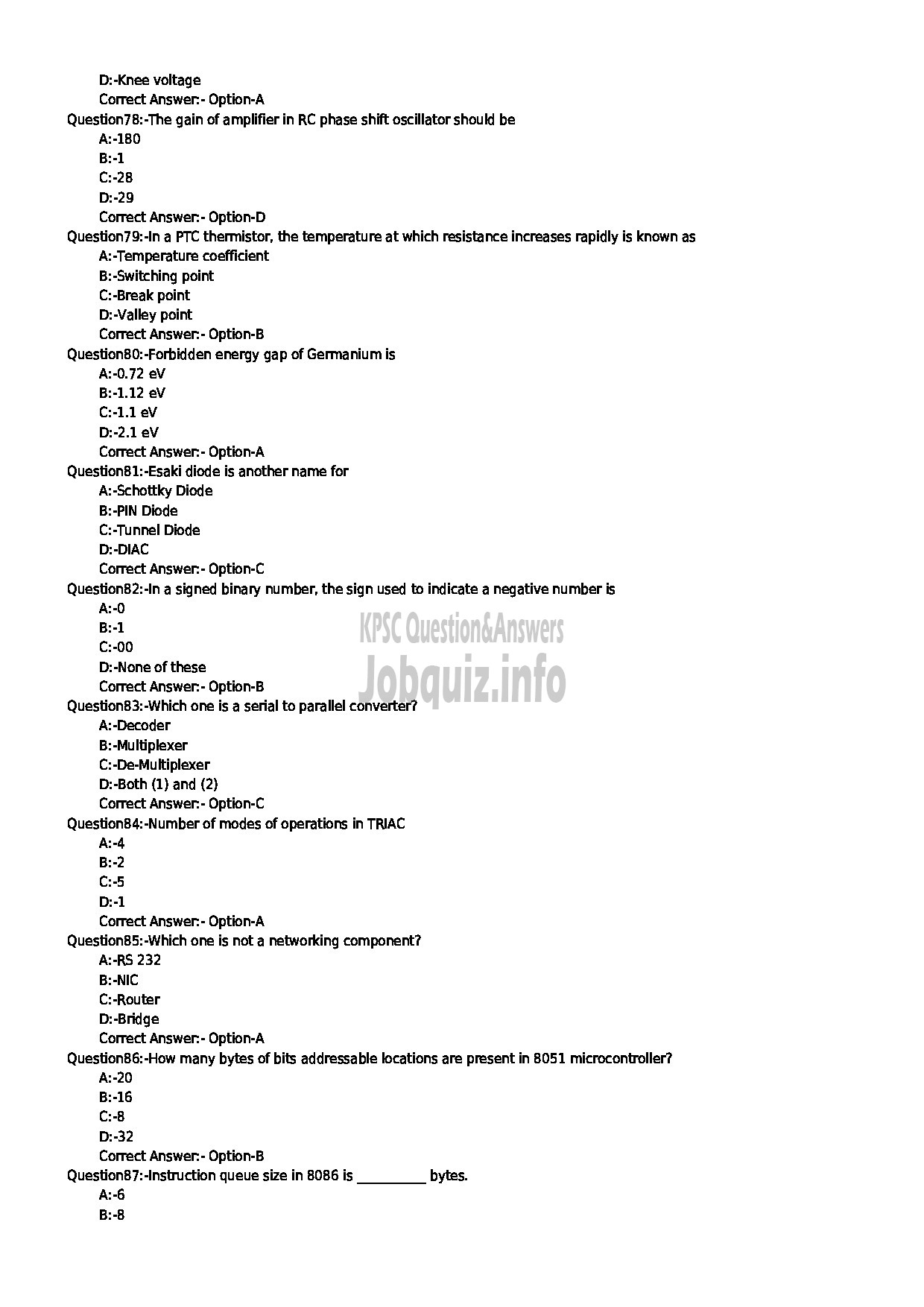 Kerala PSC Question Paper - JUNIOR INSTRUCTOR ELECTRONIC MECHANIC INDUSTRIAL TRAINING-9