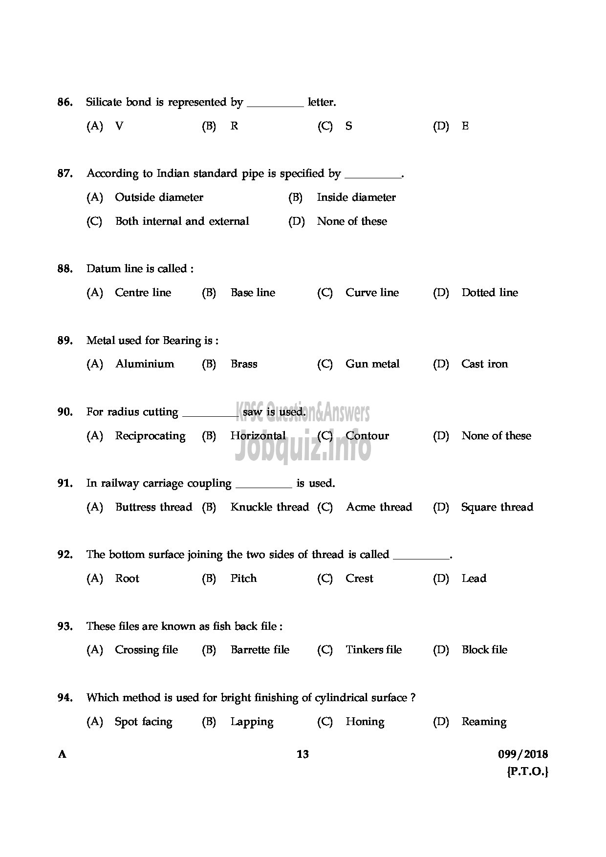 Kerala PSC Question Paper - JUNIOR INSTRUCTOR FITTER INDUSTRIAL TRAINING ENGLISH -13