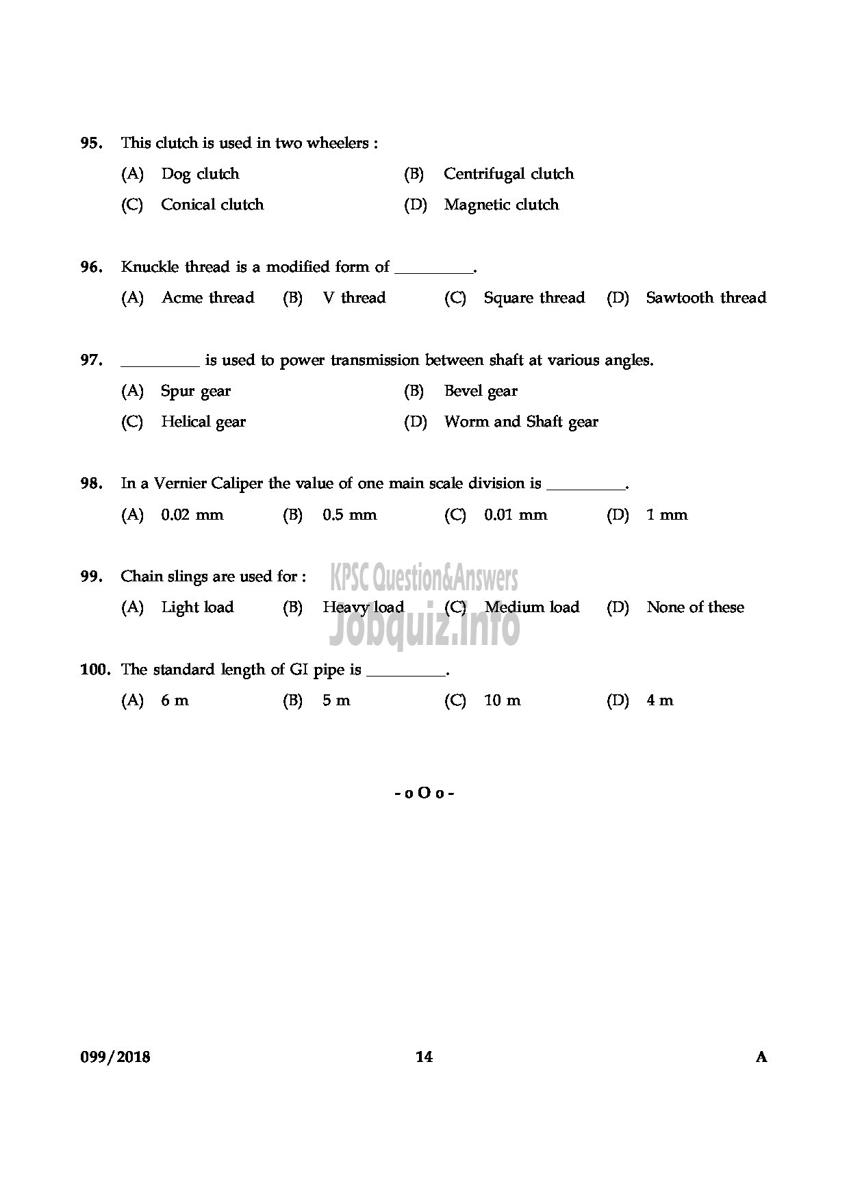 Kerala PSC Question Paper - JUNIOR INSTRUCTOR FITTER INDUSTRIAL TRAINING ENGLISH -14