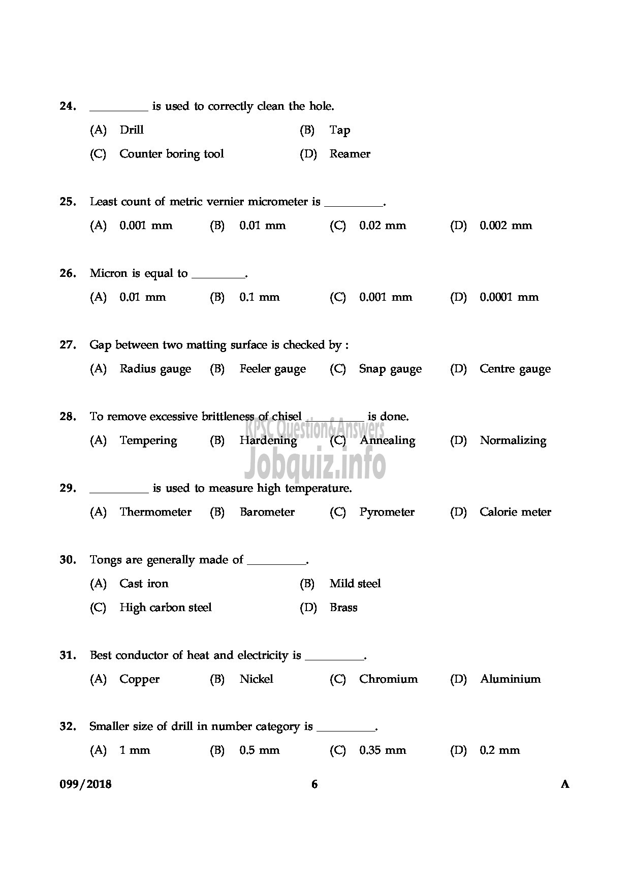 Kerala PSC Question Paper - JUNIOR INSTRUCTOR FITTER INDUSTRIAL TRAINING ENGLISH -6