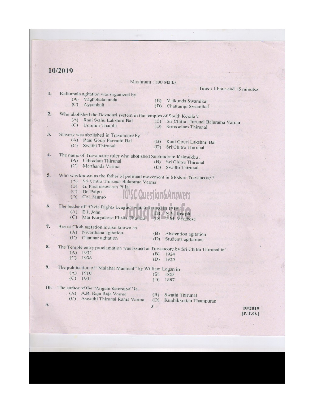 Kerala PSC Question Paper - JUNIOR INSTRUCTOR FOOD BEVERAGES INDUSTRIAL TRAINING-2