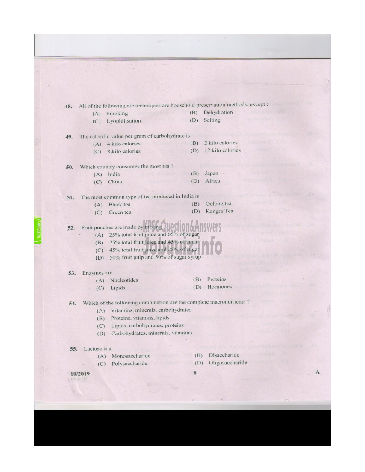 Kerala PSC Question Paper - JUNIOR INSTRUCTOR FOOD BEVERAGES INDUSTRIAL TRAINING-7