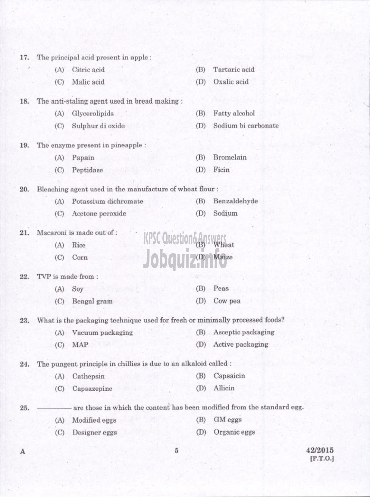 Kerala PSC Question Paper - JUNIOR INSTRUCTOR FOOD PROCESSING SECTOR INDUSTRIAL TRAINING DEPT-3