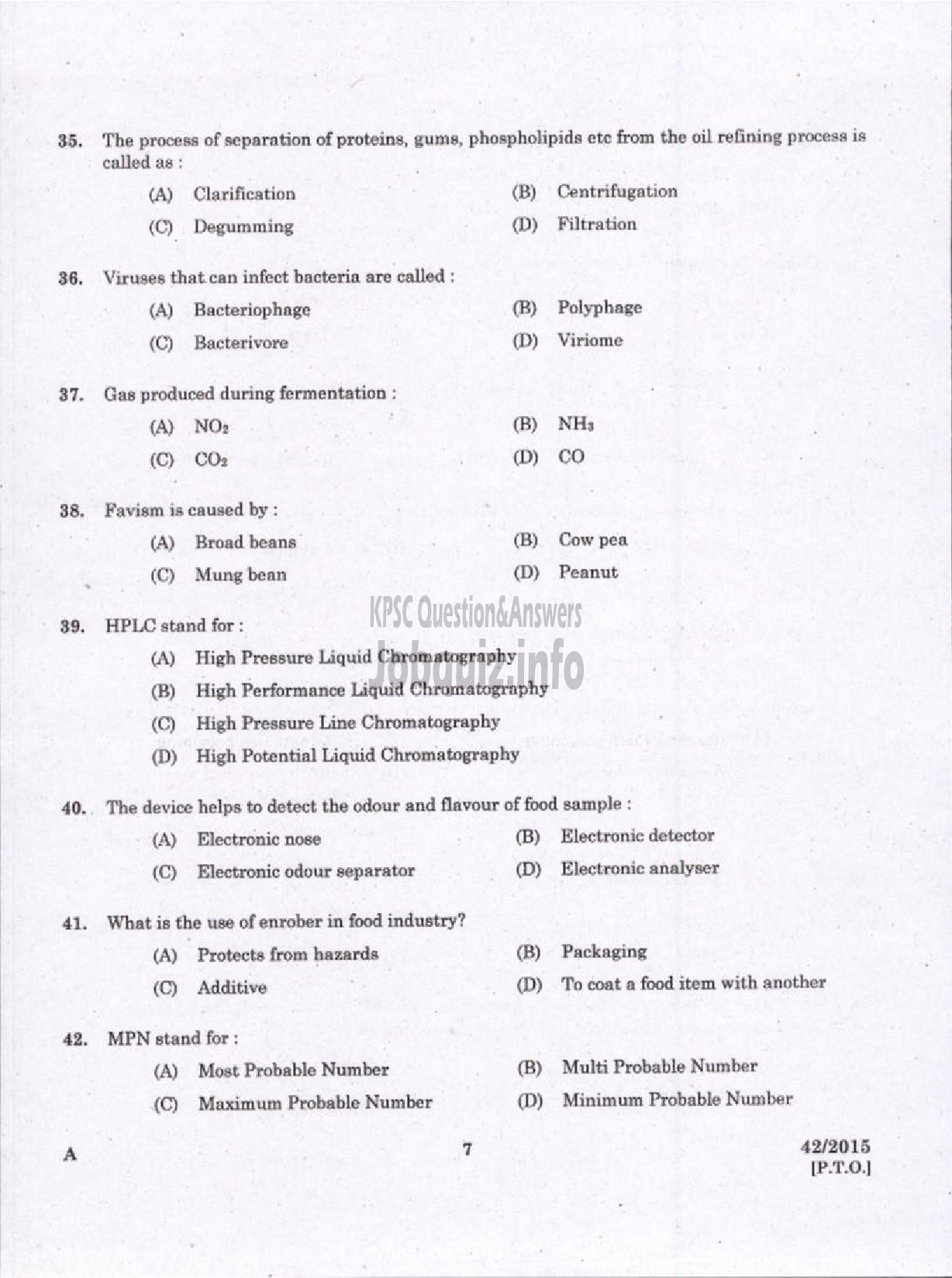 Kerala PSC Question Paper - JUNIOR INSTRUCTOR FOOD PROCESSING SECTOR INDUSTRIAL TRAINING DEPT-5