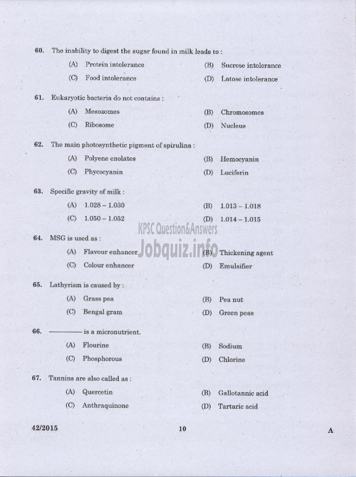 Kerala PSC Question Paper - JUNIOR INSTRUCTOR FOOD PROCESSING SECTOR INDUSTRIAL TRAINING DEPT-8