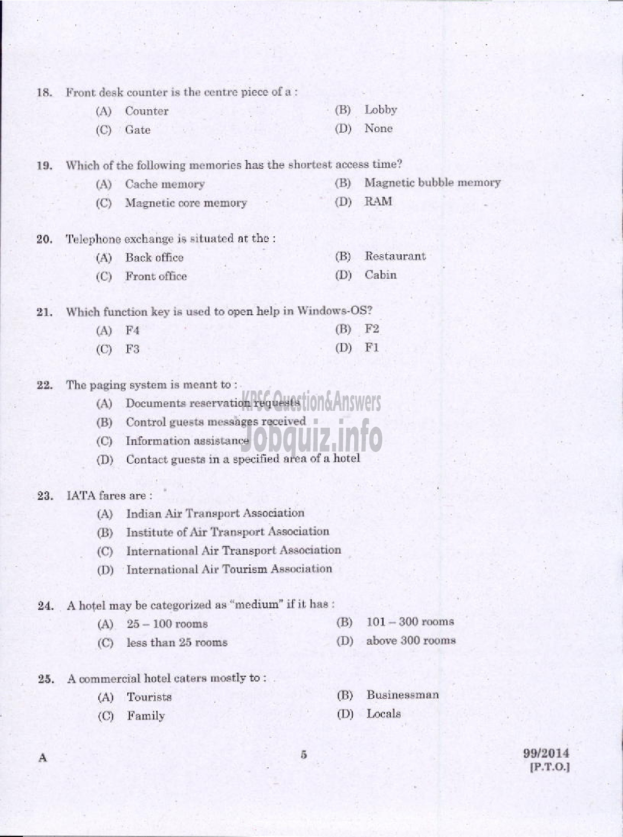 Kerala PSC Question Paper - JUNIOR INSTRUCTOR FRONT OFFICE ASSISTANT INDUSTRIAL TRAINING-3