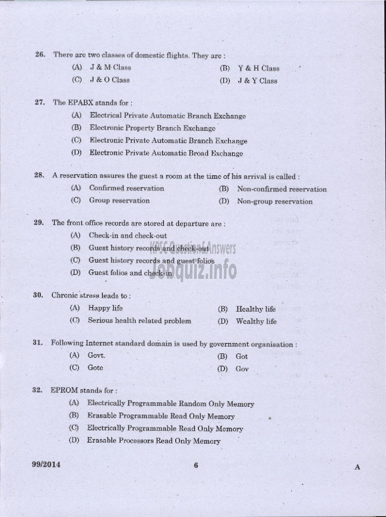 Kerala PSC Question Paper - JUNIOR INSTRUCTOR FRONT OFFICE ASSISTANT INDUSTRIAL TRAINING-4