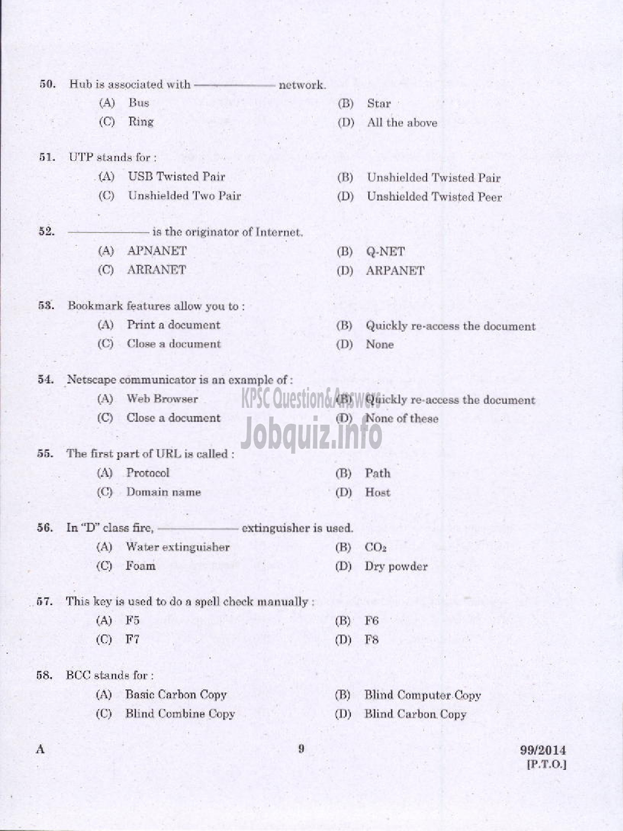 Kerala PSC Question Paper - JUNIOR INSTRUCTOR FRONT OFFICE ASSISTANT INDUSTRIAL TRAINING-7