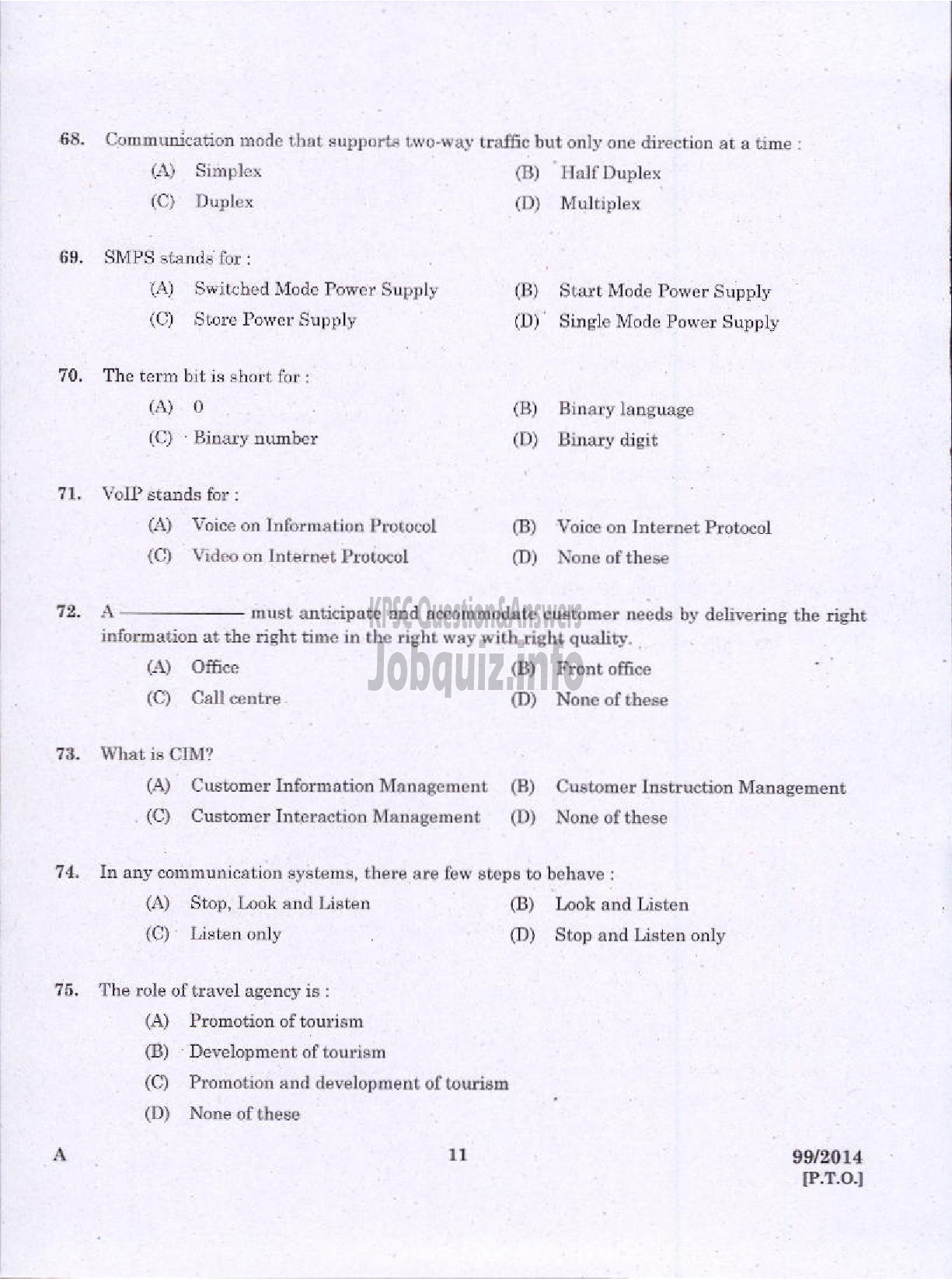 Kerala PSC Question Paper - JUNIOR INSTRUCTOR FRONT OFFICE ASSISTANT INDUSTRIAL TRAINING-9