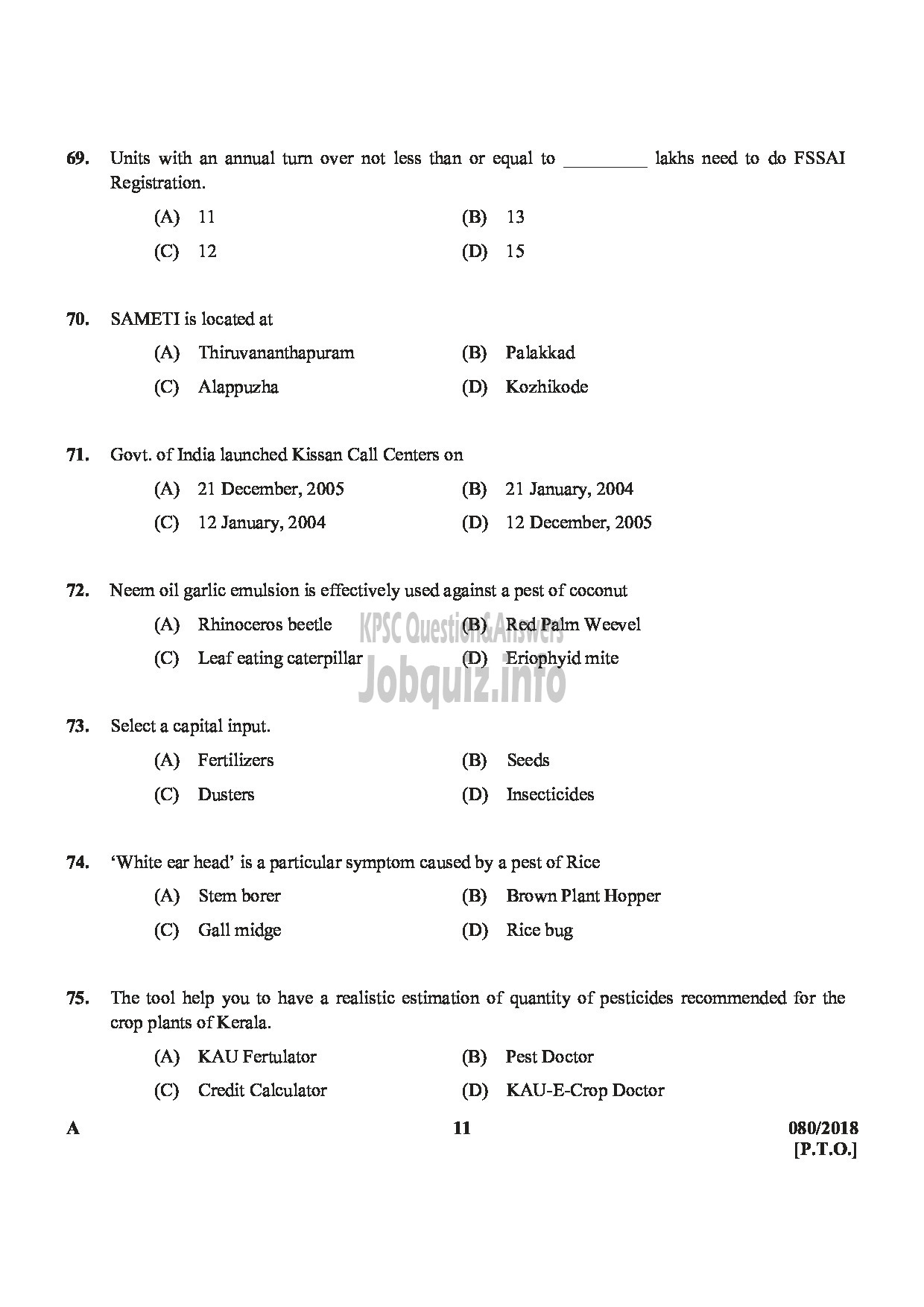 Kerala PSC Question Paper - JUNIOR INSTRUCTOR FRUIT AND VEGETABLE PROCESSING INDUSTRIAL TRAINING-11