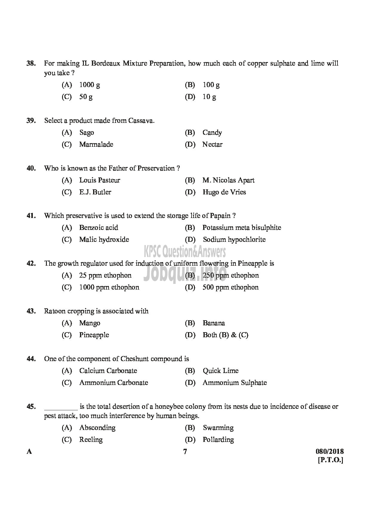 Kerala PSC Question Paper - JUNIOR INSTRUCTOR FRUIT AND VEGETABLE PROCESSING INDUSTRIAL TRAINING-7