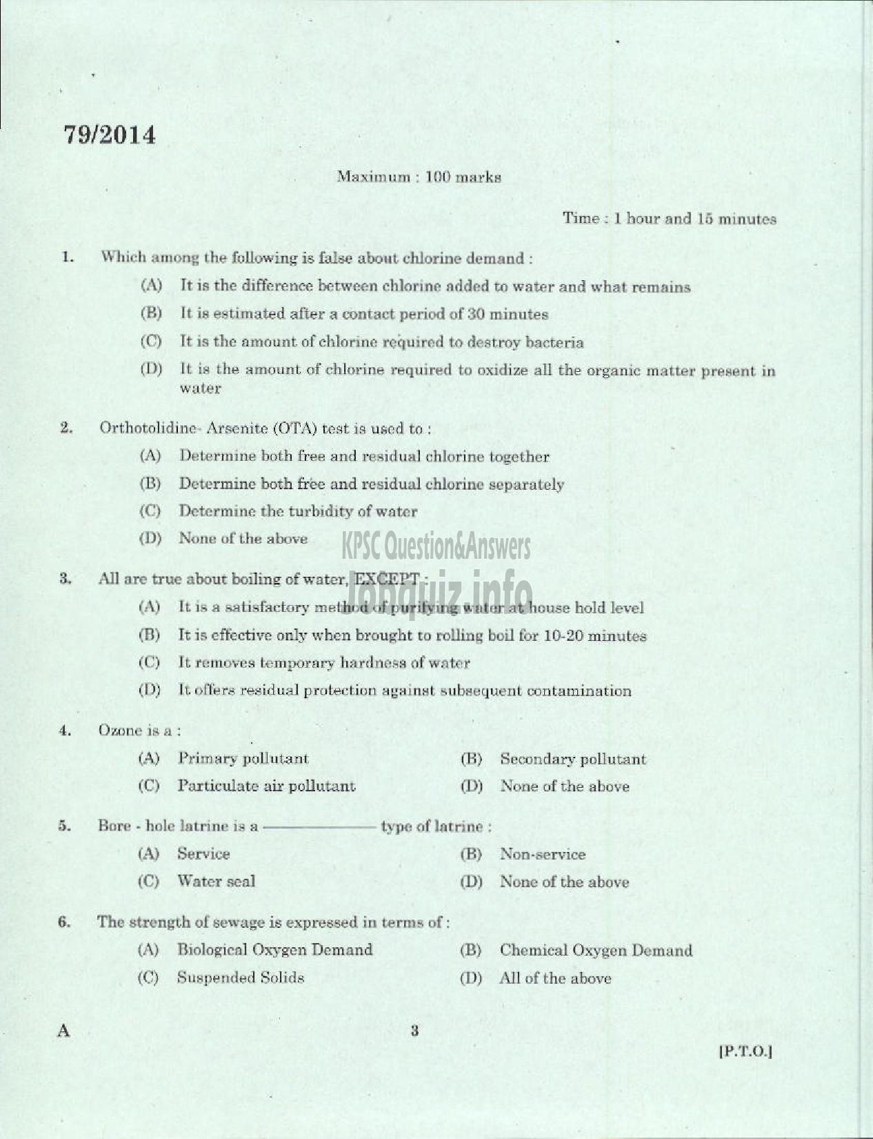 Kerala PSC Question Paper - JUNIOR INSTRUCTOR HEALTH SANITARY INSPECTOR INDUSTRIAL TRAINING-1