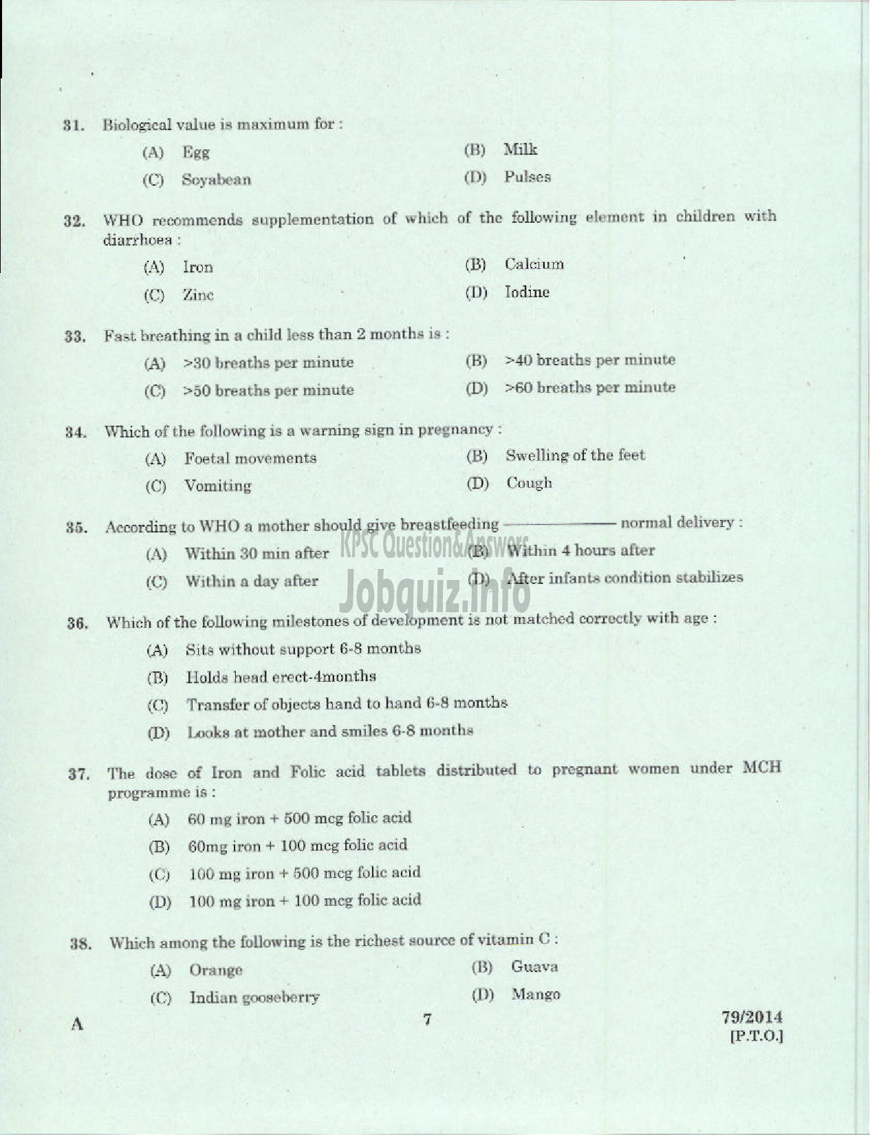 Kerala PSC Question Paper - JUNIOR INSTRUCTOR HEALTH SANITARY INSPECTOR INDUSTRIAL TRAINING-5