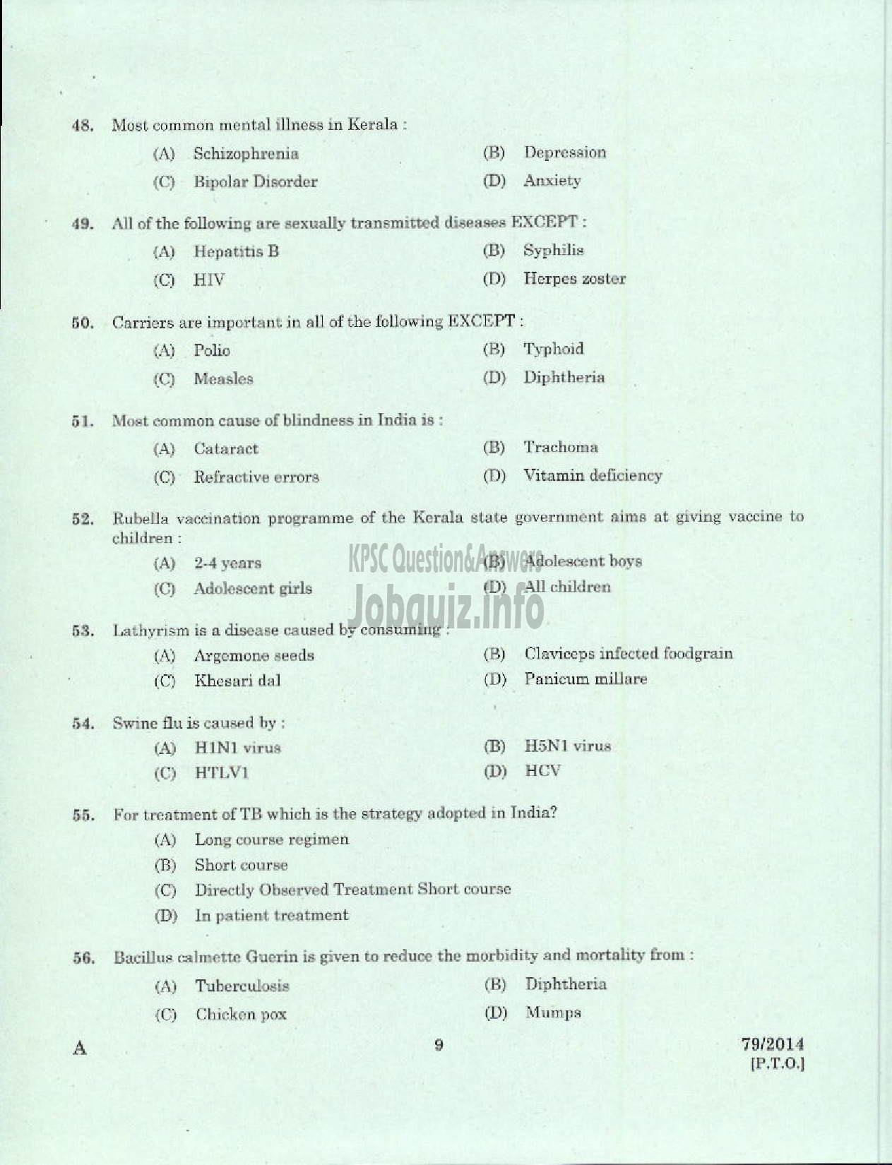 Kerala PSC Question Paper - JUNIOR INSTRUCTOR HEALTH SANITARY INSPECTOR INDUSTRIAL TRAINING-7