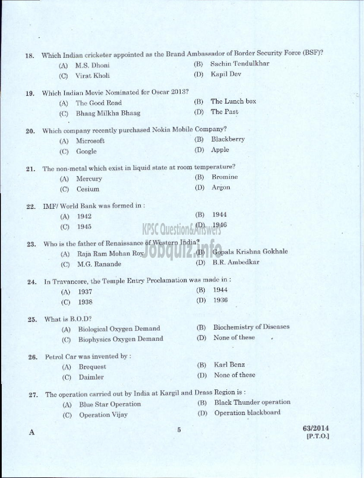 Kerala PSC Question Paper - JUNIOR INSTRUCTOR HOSPITALITY MANAGEMENT INDUSTRIAL TRAINING-3