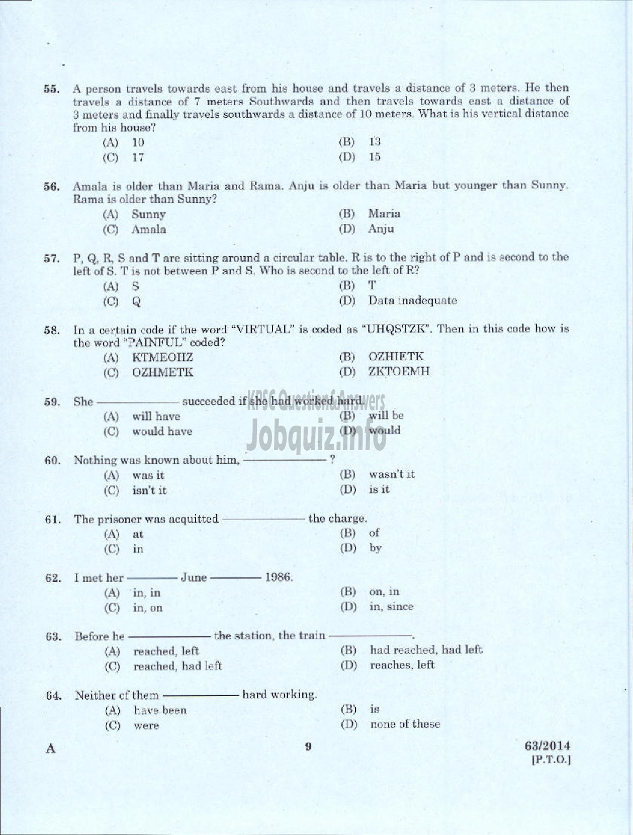 Kerala PSC Question Paper - JUNIOR INSTRUCTOR HOSPITALITY MANAGEMENT INDUSTRIAL TRAINING-7