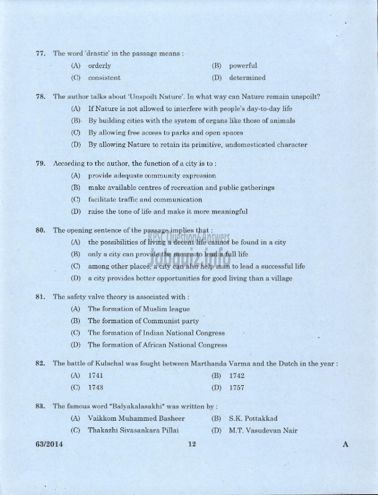 Kerala PSC Question Paper - JUNIOR INSTRUCTOR HOSPITALITY MANAGEMENT INDUSTRIAL TRAINING-10