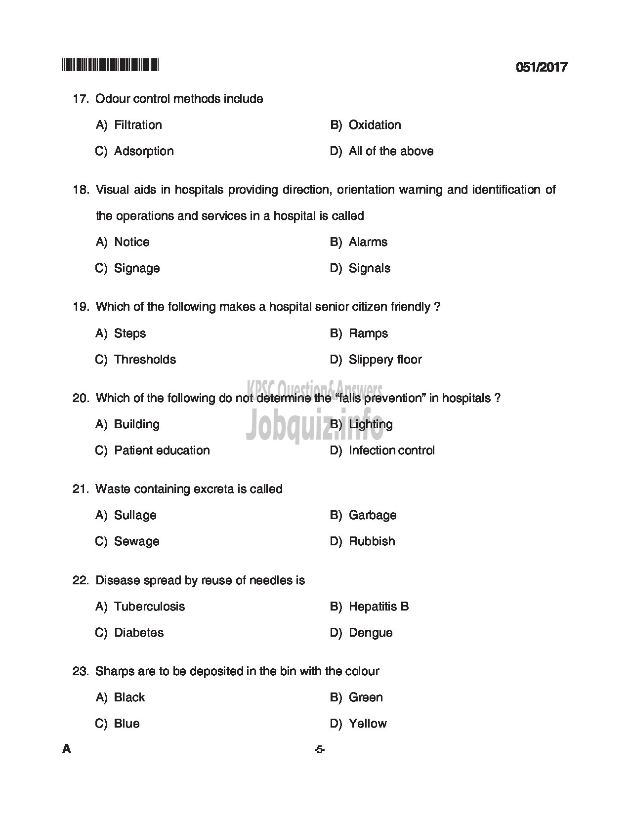 Kerala PSC Question Paper - JUNIOR INSTRUCTOR HOSPITAL HOUSE KEEPING INDUSTRIAL TRAINING DEPARTMENT CAT NO 539/2012 QUESTION PAPER-5