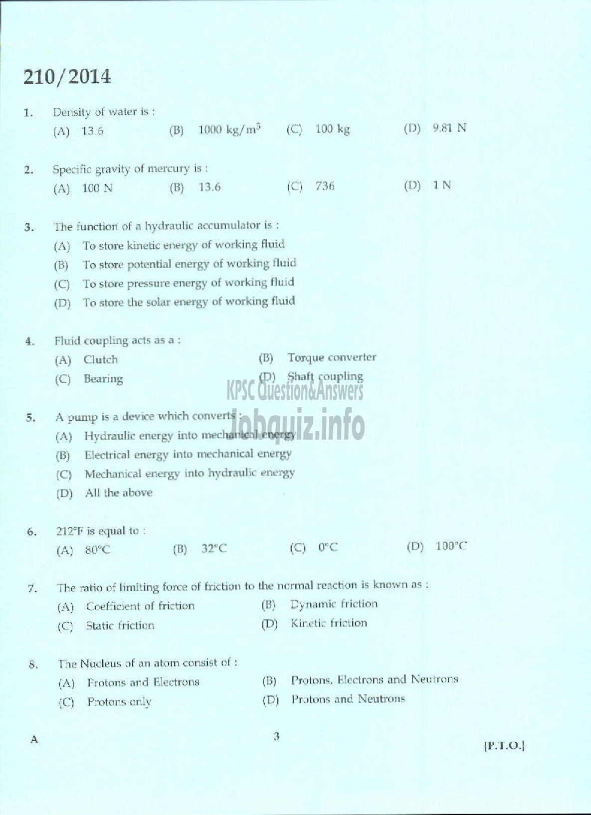 Kerala PSC Question Paper - JUNIOR INSTRUCTOR LIFT MECHANIC INDUSTRIAL TRAINING-1