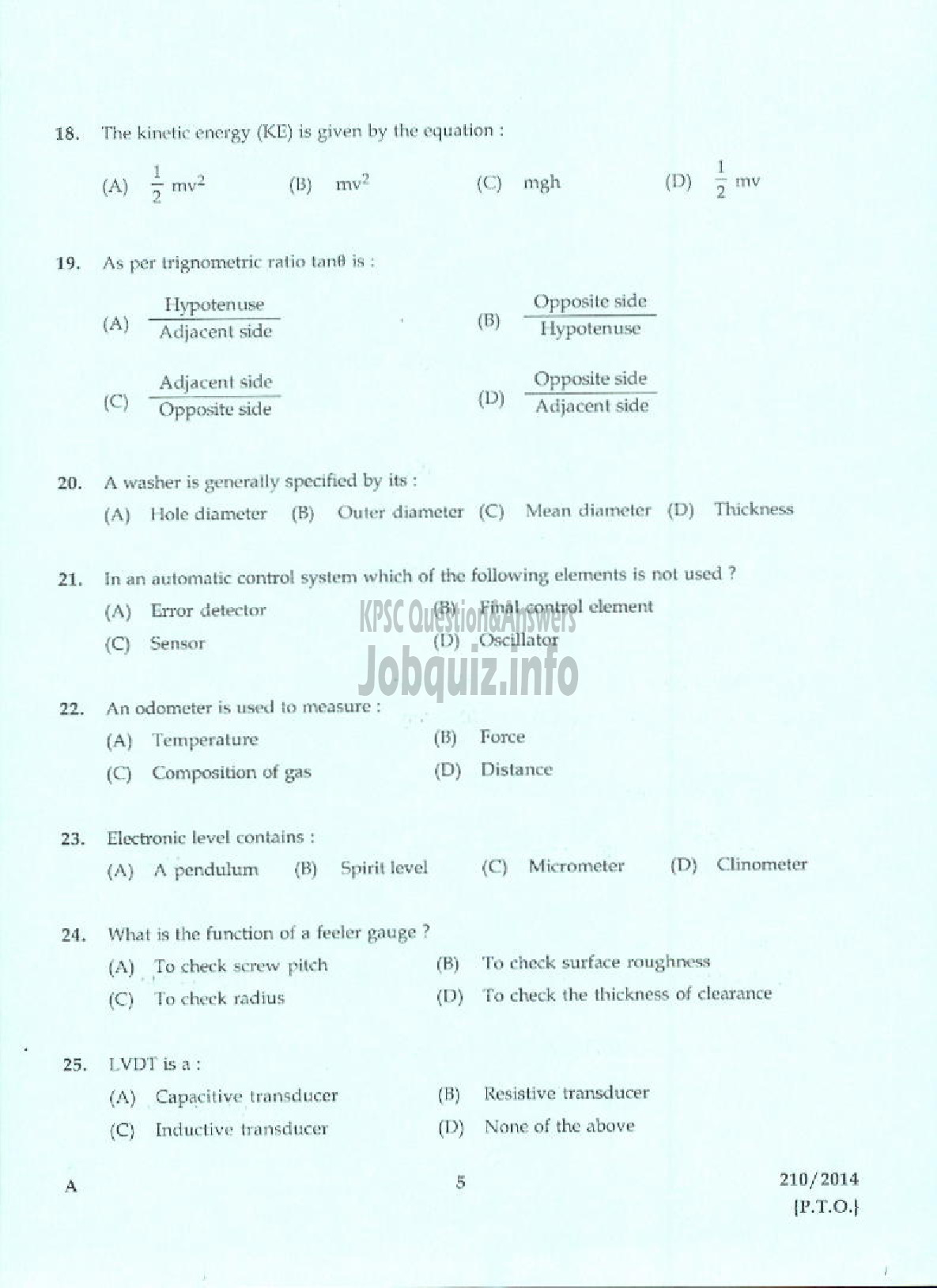 Kerala PSC Question Paper - JUNIOR INSTRUCTOR LIFT MECHANIC INDUSTRIAL TRAINING-3