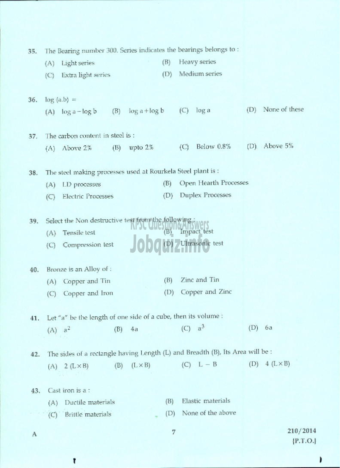 Kerala PSC Question Paper - JUNIOR INSTRUCTOR LIFT MECHANIC INDUSTRIAL TRAINING-5