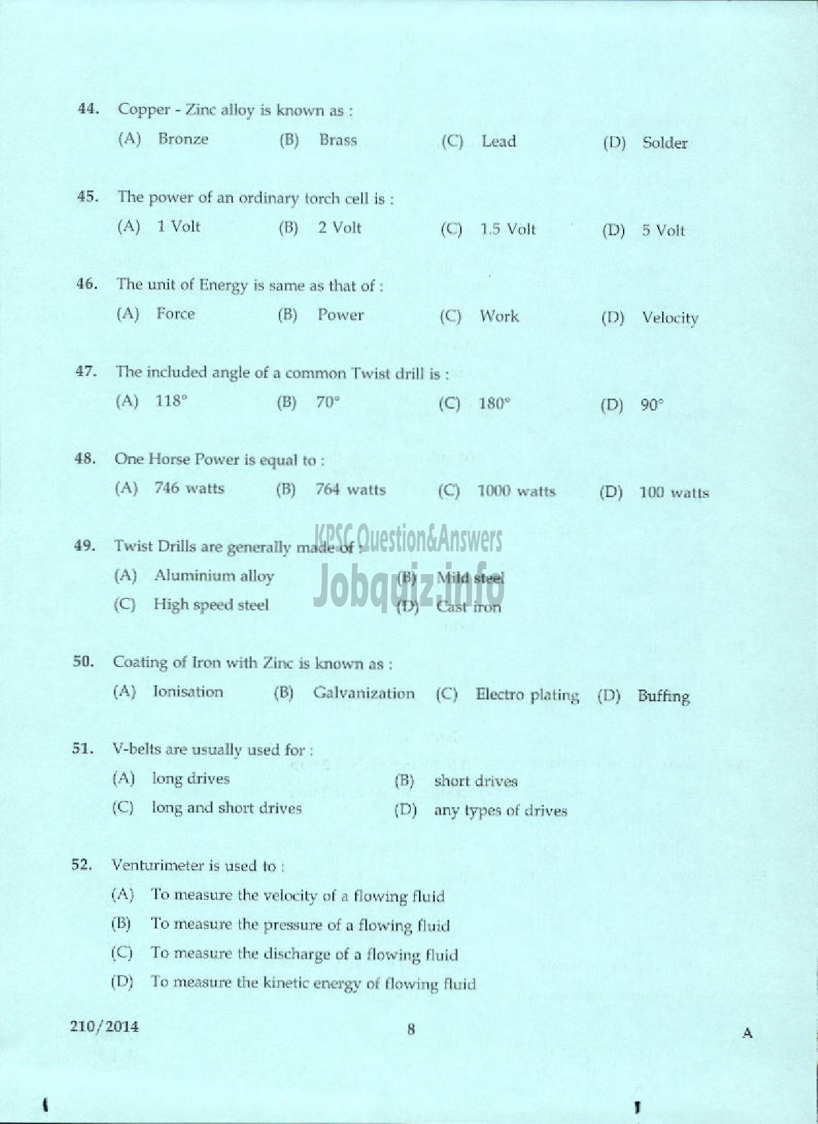 Kerala PSC Question Paper - JUNIOR INSTRUCTOR LIFT MECHANIC INDUSTRIAL TRAINING-6