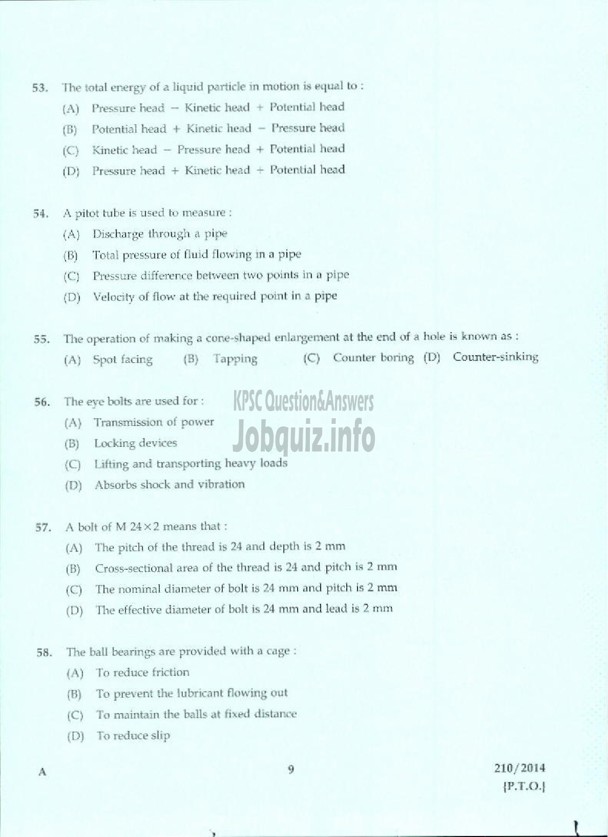 Kerala PSC Question Paper - JUNIOR INSTRUCTOR LIFT MECHANIC INDUSTRIAL TRAINING-7