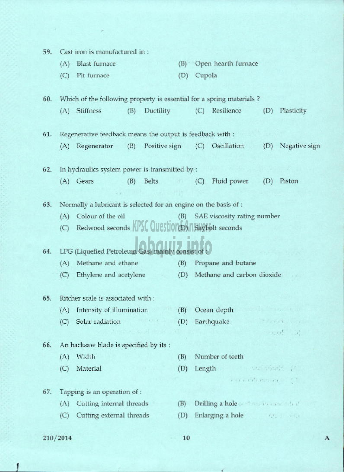 Kerala PSC Question Paper - JUNIOR INSTRUCTOR LIFT MECHANIC INDUSTRIAL TRAINING-8