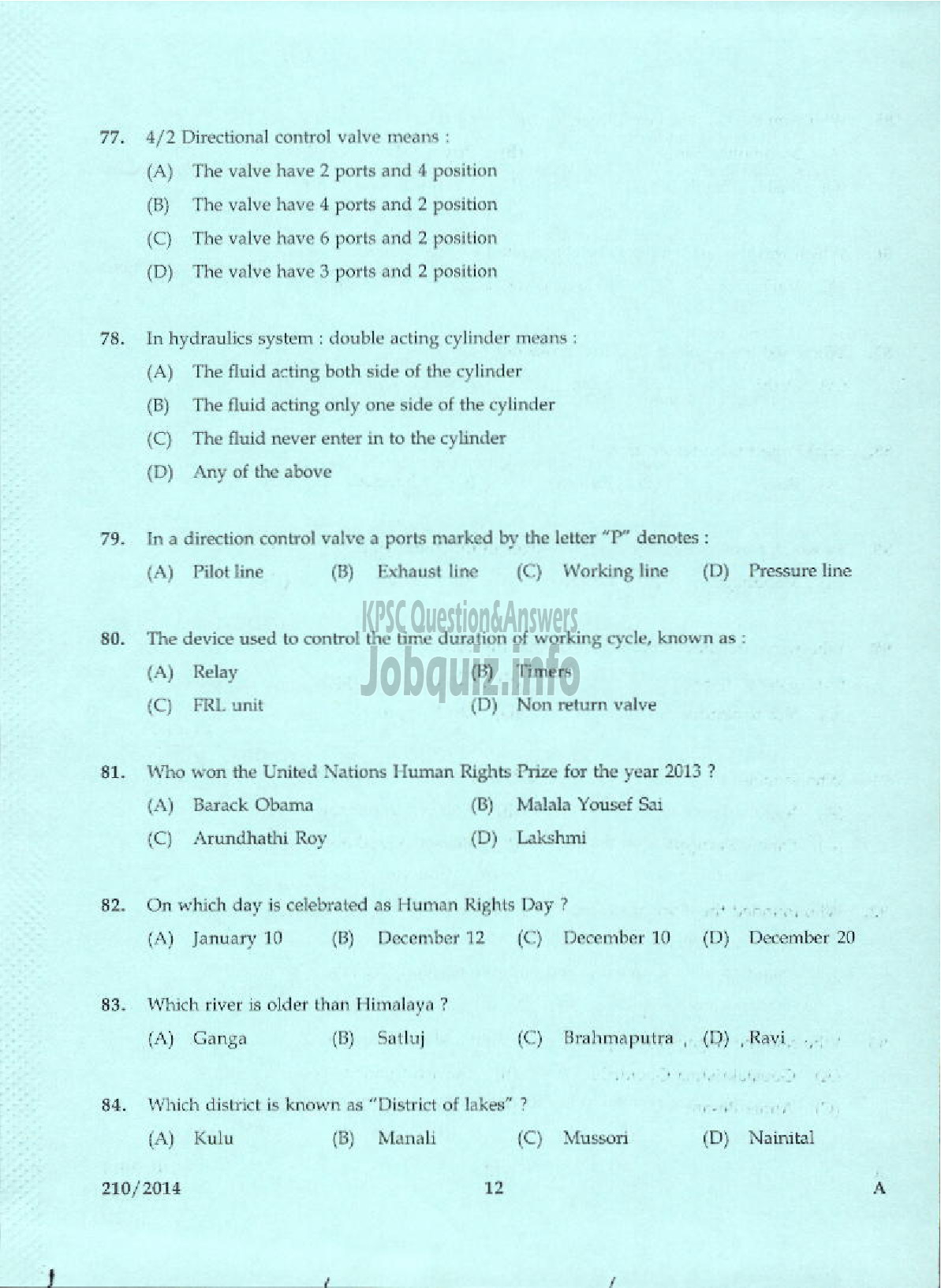 Kerala PSC Question Paper - JUNIOR INSTRUCTOR LIFT MECHANIC INDUSTRIAL TRAINING-10