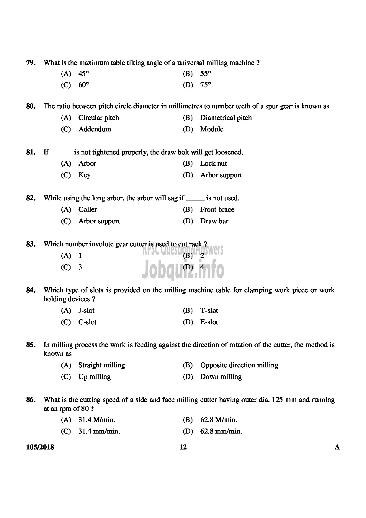 Kerala PSC Question Paper - JUNIOR INSTRUCTOR MACHINIST INDUSTRIAL TRAINING English -12