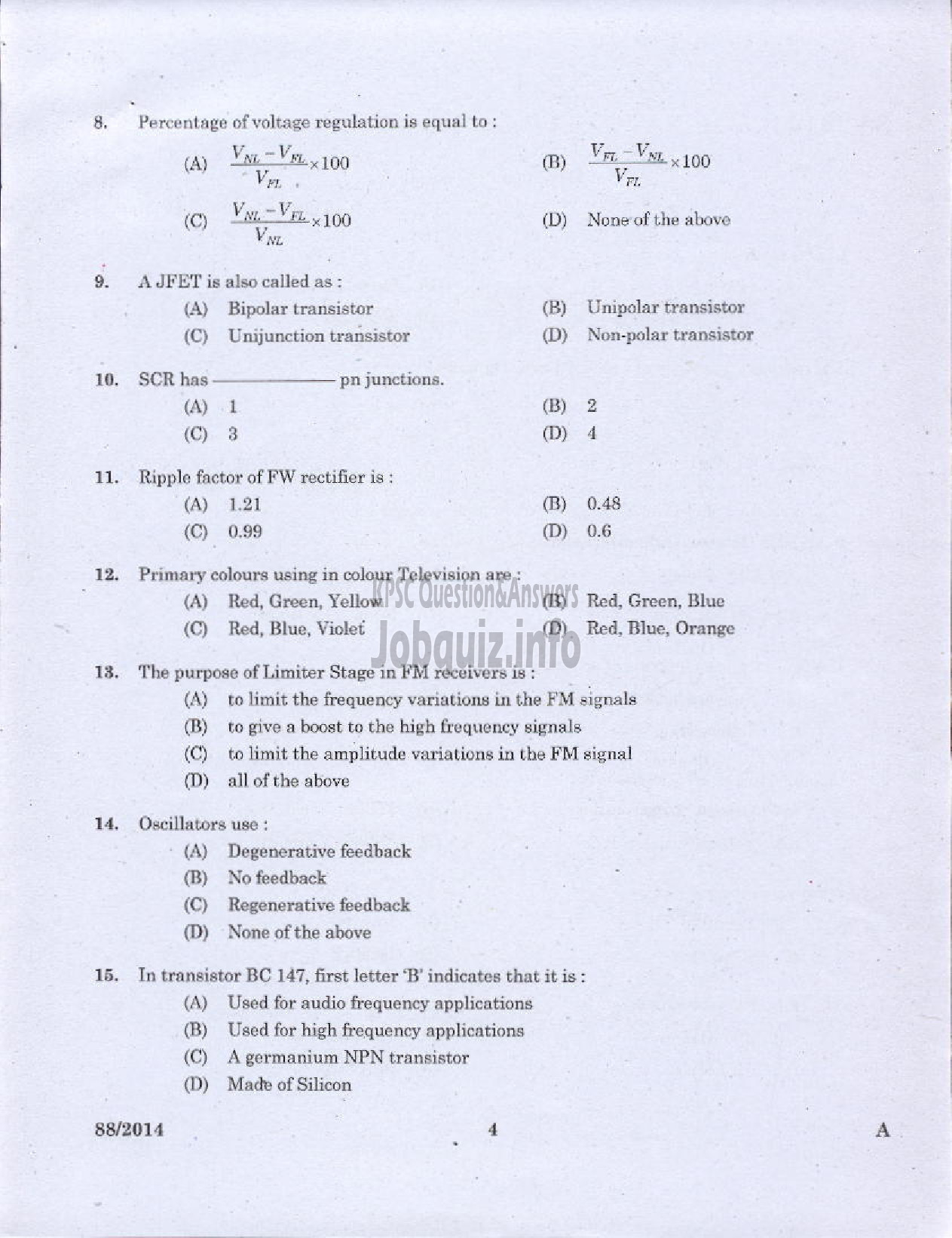 Kerala PSC Question Paper - JUNIOR INSTRUCTOR MECHANICAL CONSUMER ELECTRONICS INDUSTRIAL TRAINING DEPARTMENT-2